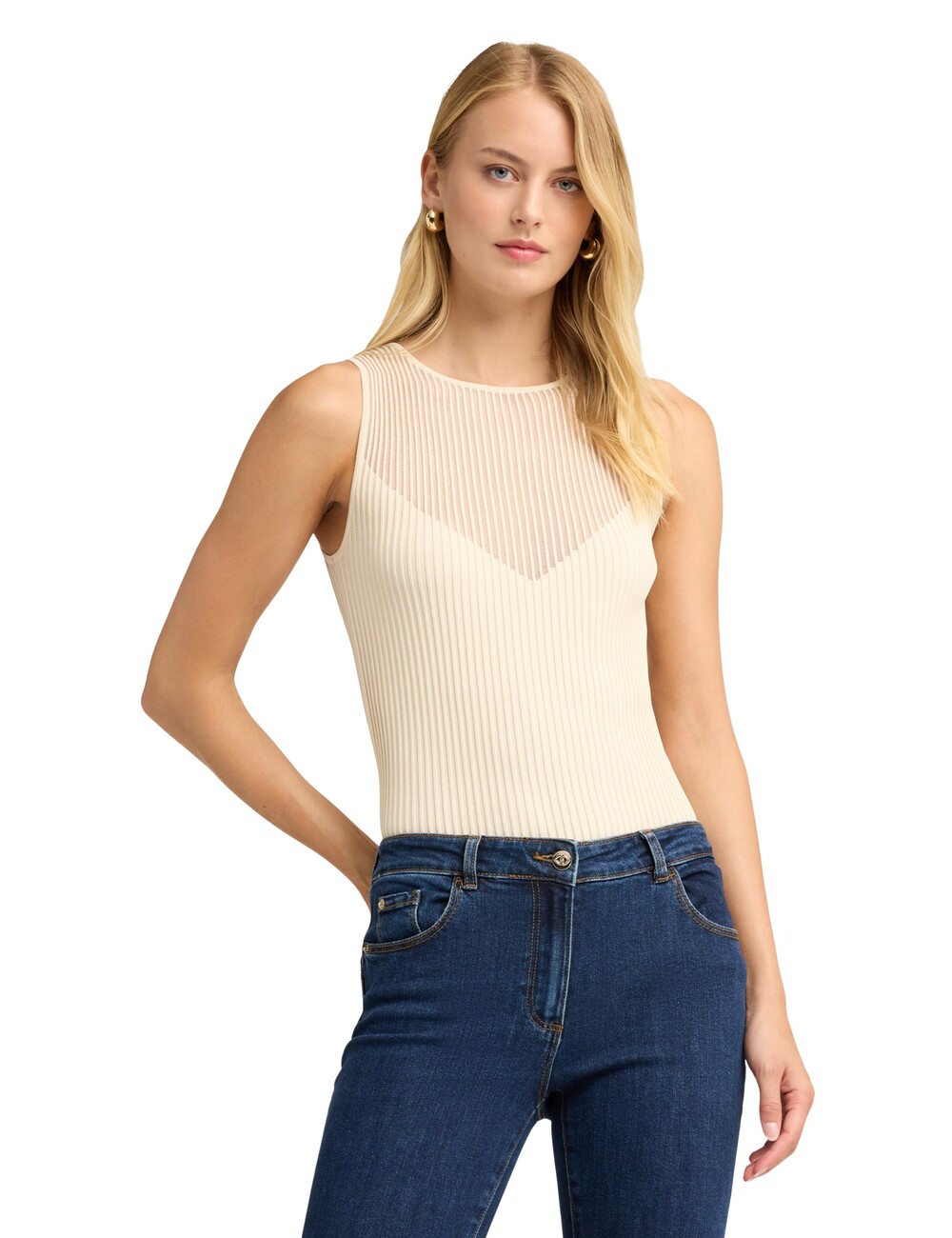 Motivi - Jersey fino de canalé con escote transparente