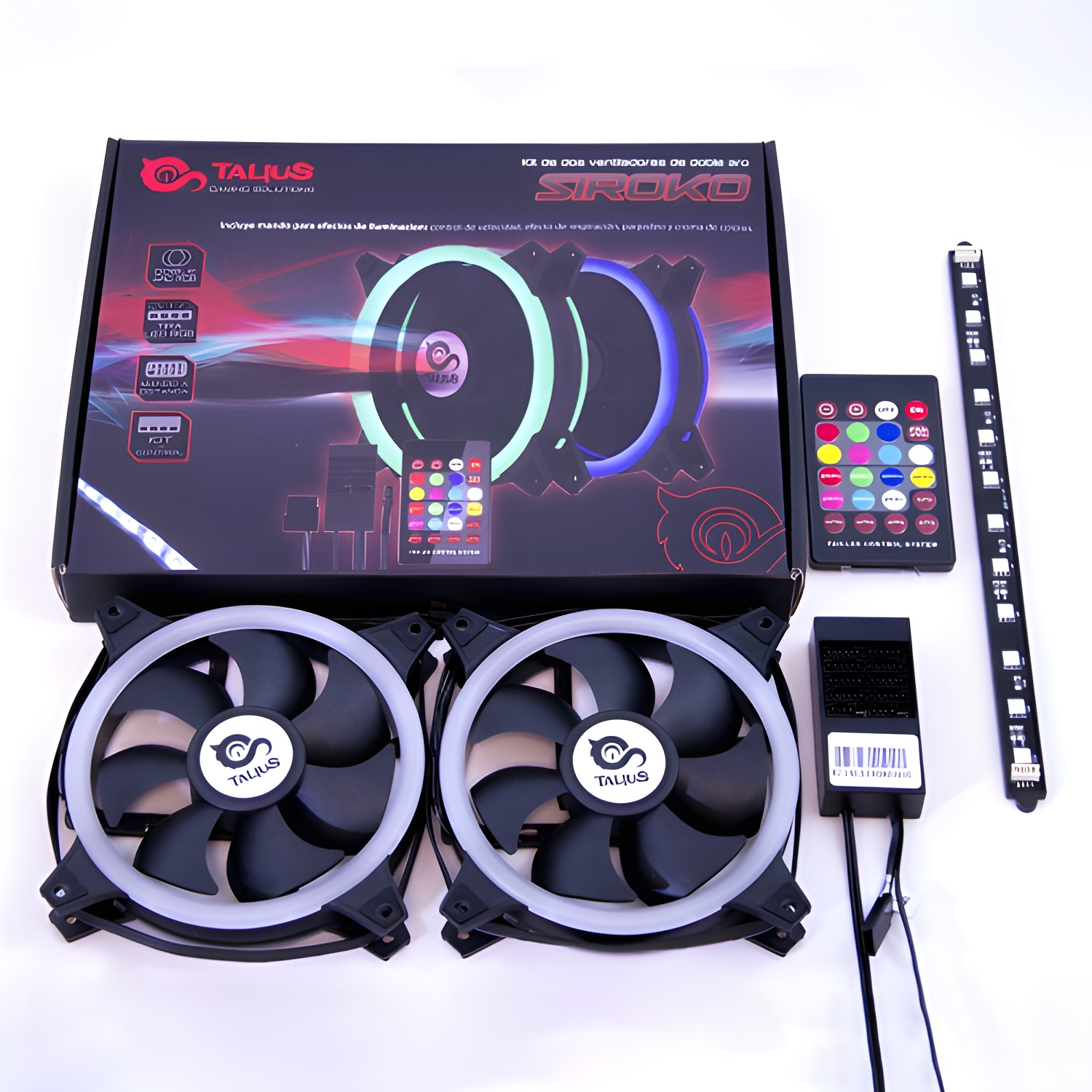 Talius - kit ventiladores siroko - 2 ventiladores rgb + tira led + controlador remoto