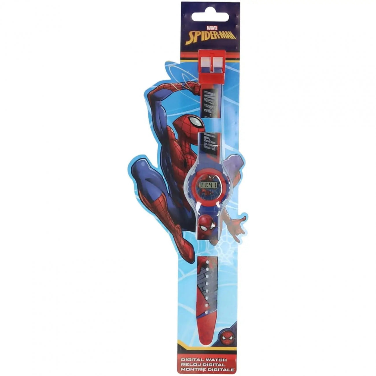 Marvel - Reloj digital infantil Spiderman para niños, resistente y con correa ajustable, ideal para aprender a decir la hora