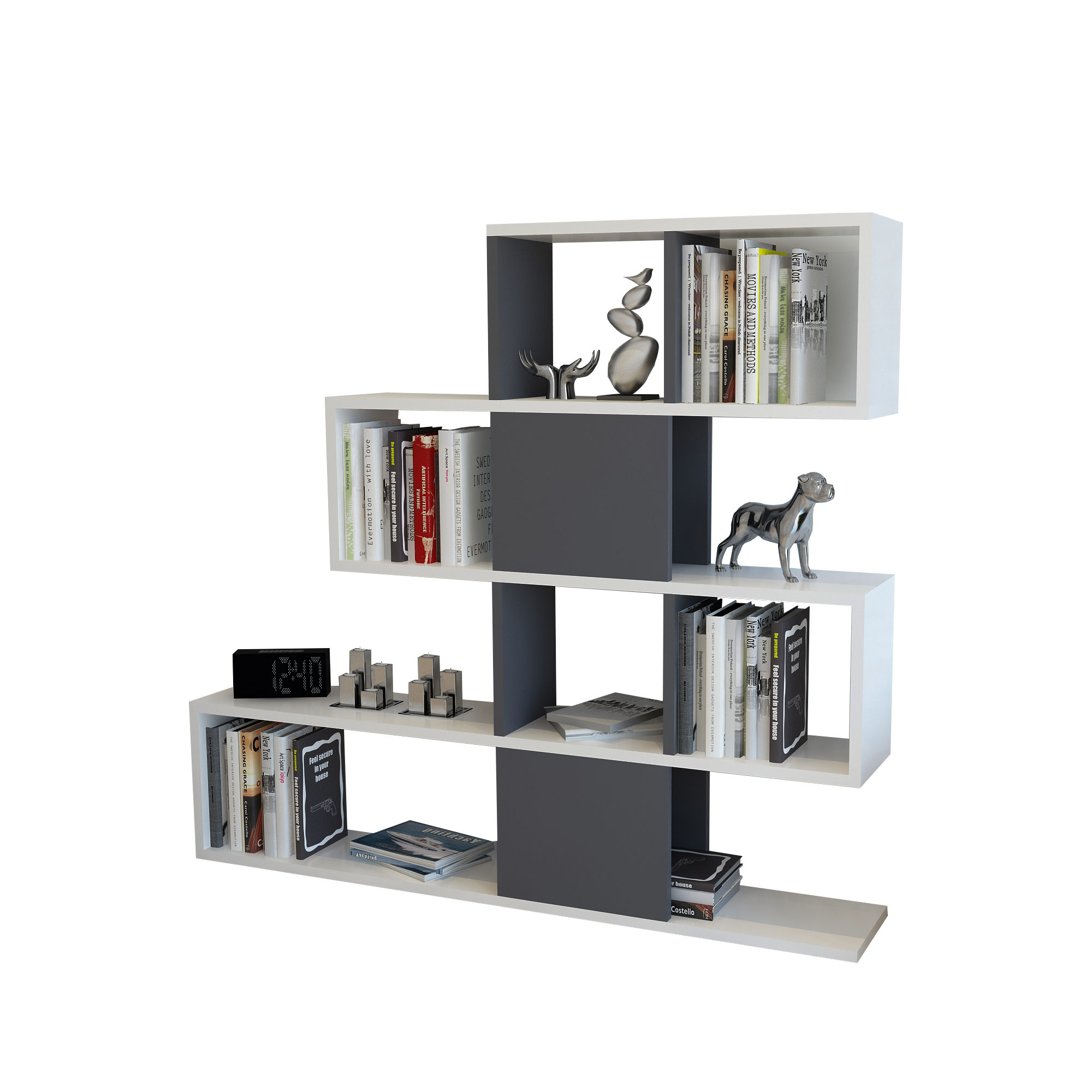 Librería, 100% Tablero de aglomerado rechapado en melamina, Color Blanco Antracita WELLHOME