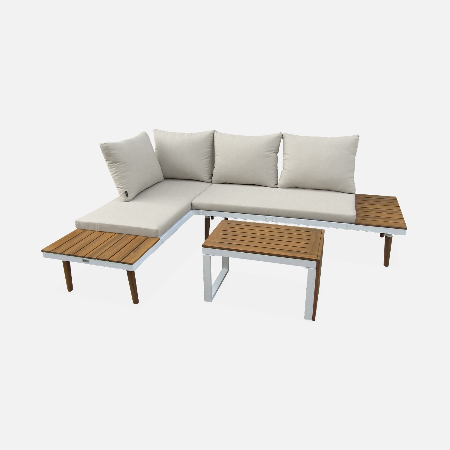 sweeek - Conjunto de muebles de jardín en aluminio y en madera de acacia, 4 plazas , Sao Paulo , 140x68x65