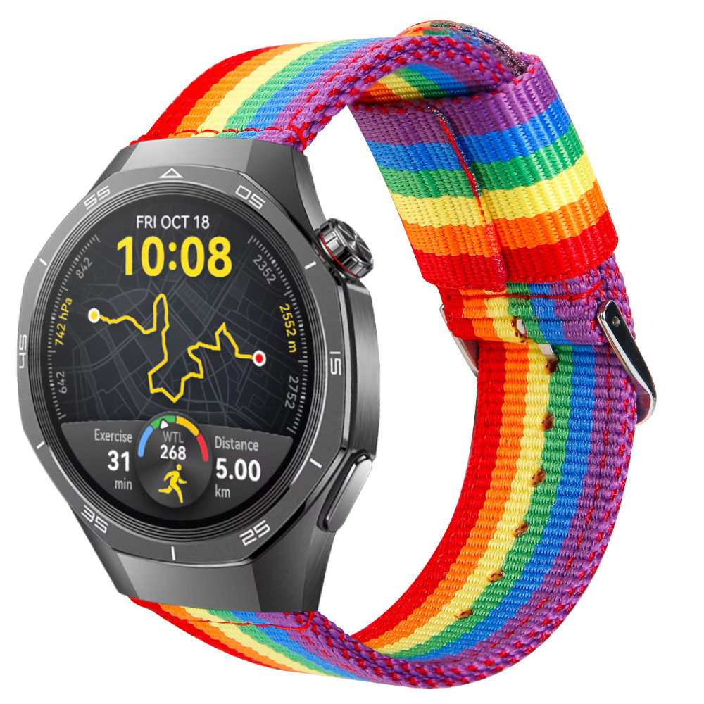 Correa de nylon para Huawei Watch GT 5 - 46mm / GT 5 - 46mm / GT 4 - 46mm / Amazfit GTR 4 / Bip 5 / Garmin Vivoactive 4, Colores LGTBQ+ Rainbow Ancho 22mm