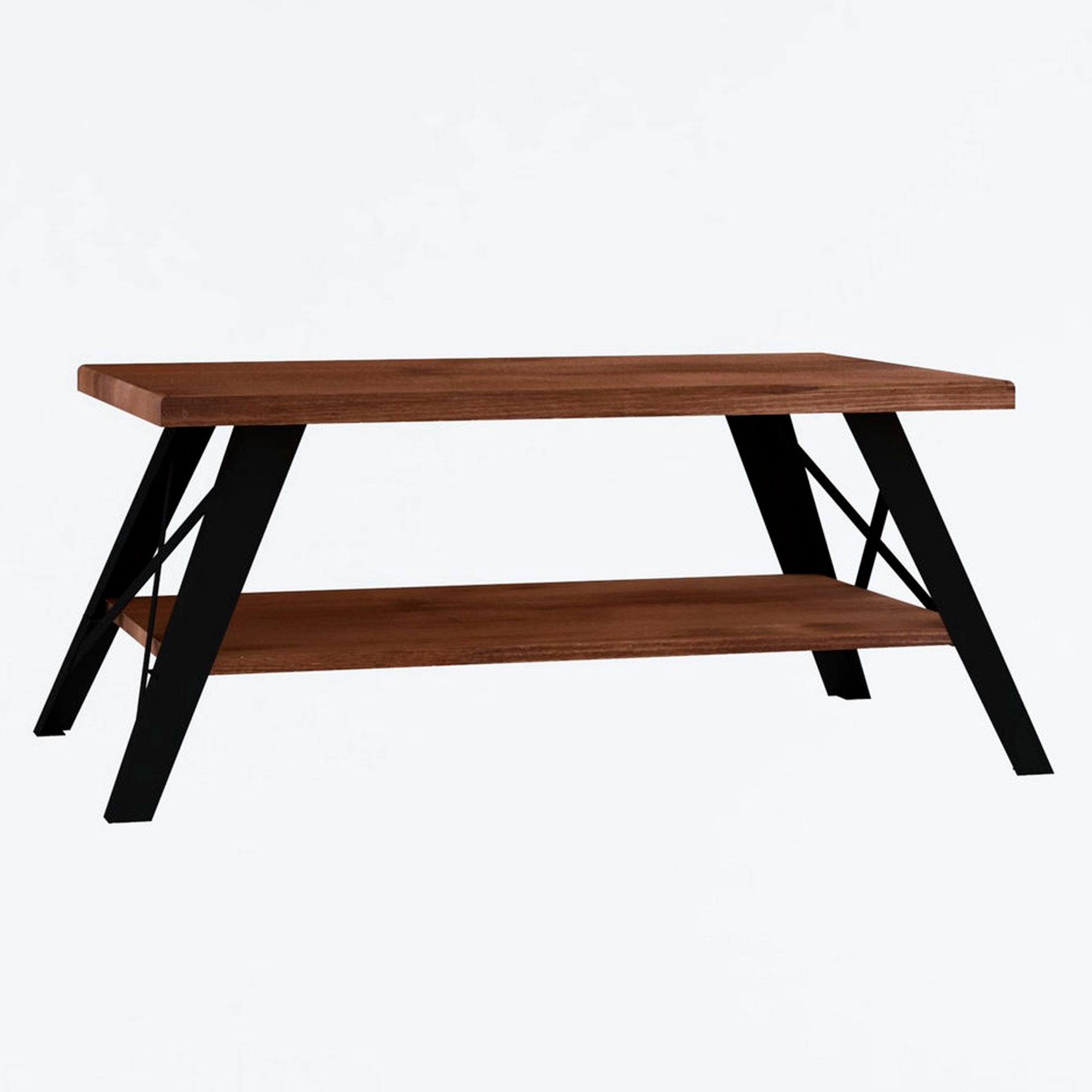 Mesa de cento multifuncional con 2 niveles acabado en color nuez fabricada en madera de pino de 98x41,3x50 cm WELLHOME.
