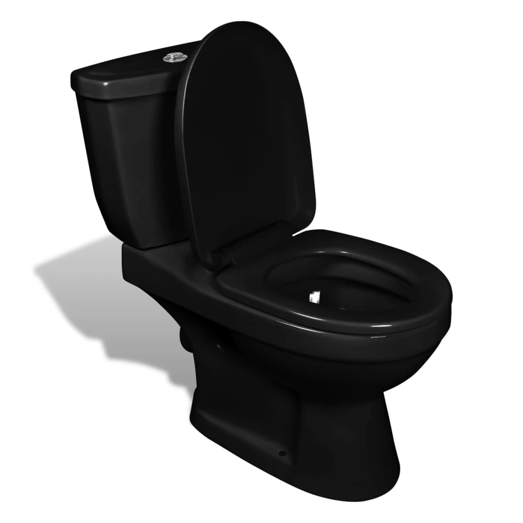 vidaXL Inodoro con Cisterna Set Completo + Asiento WC Pared Cerámica Recr Color Negro,  Blanco, y mas