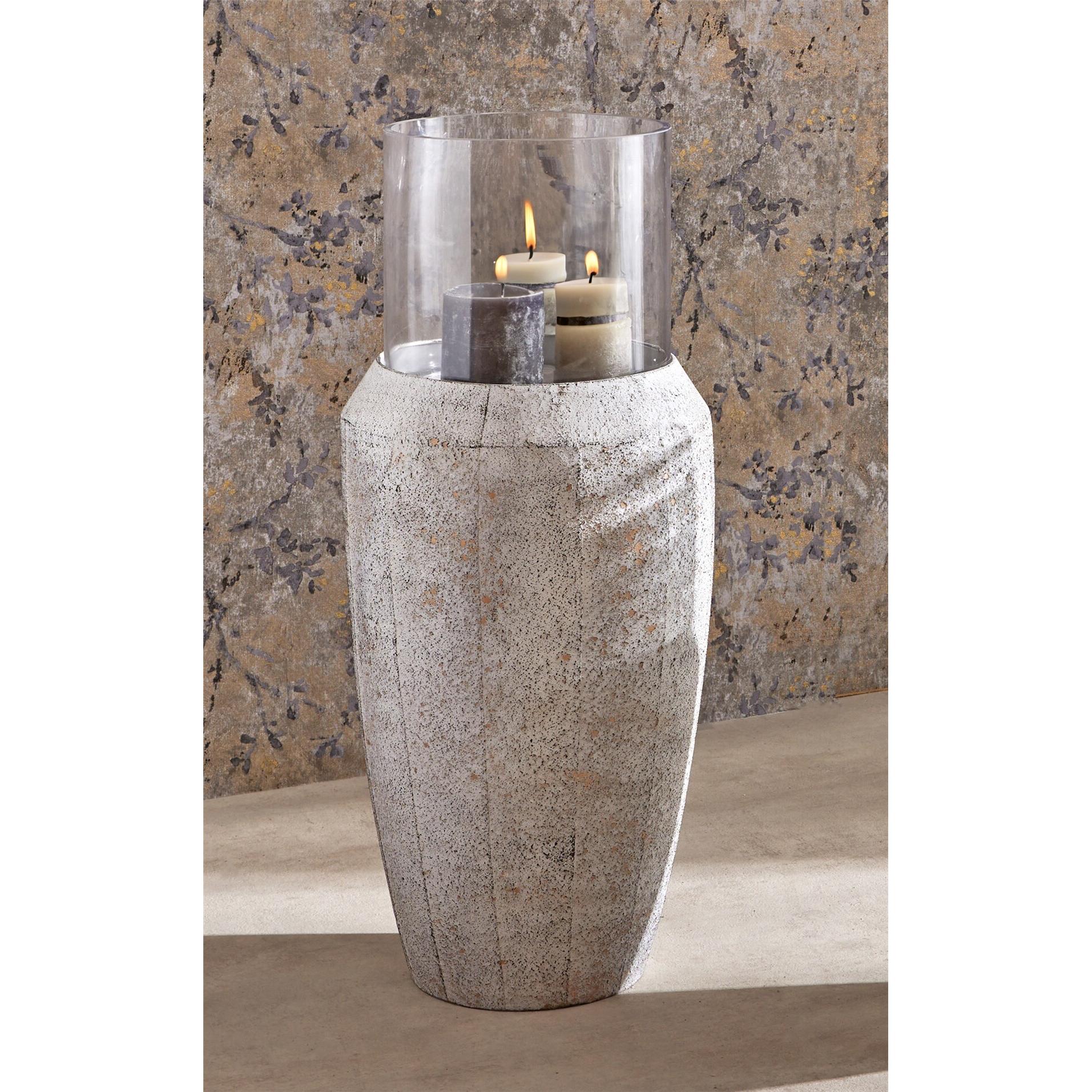 Farol metal blanco jaspeado oro 77 cms. 33dx77 cms. El mejor complemento para tu hogar.