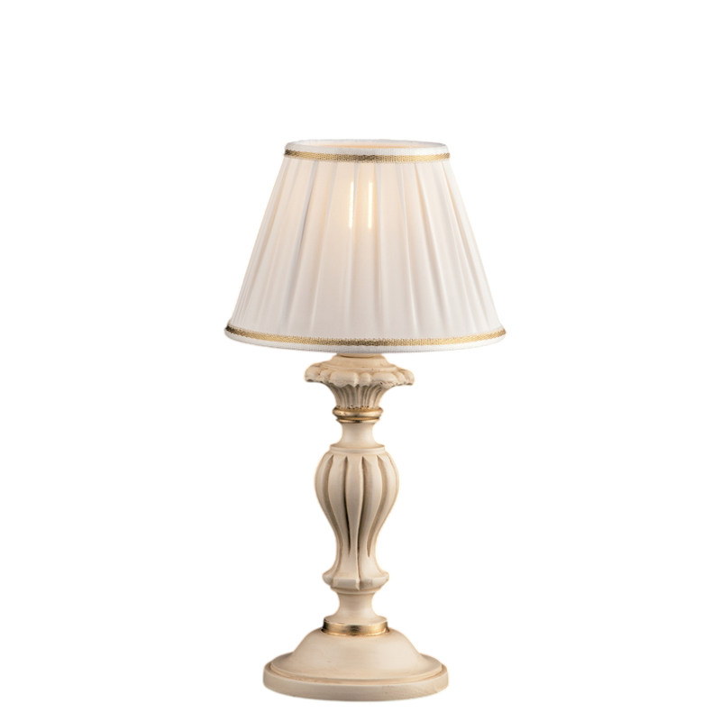 Lámpara de mesa Leonardo de madera marfil y oro, 1 luz con pantalla dm.20 H.43 Ø20 BL180-LT-AV - Bonetti Illumina