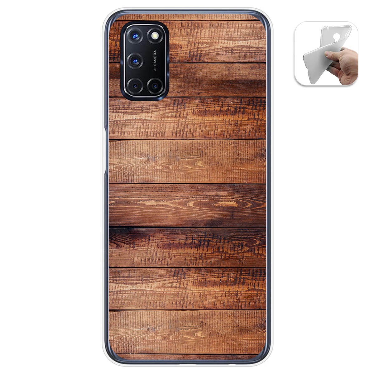 Tumundosmartphone Funda Gel Tpu para Oppo A52 / Oppo A72 diseño Madera 02 Dibujos