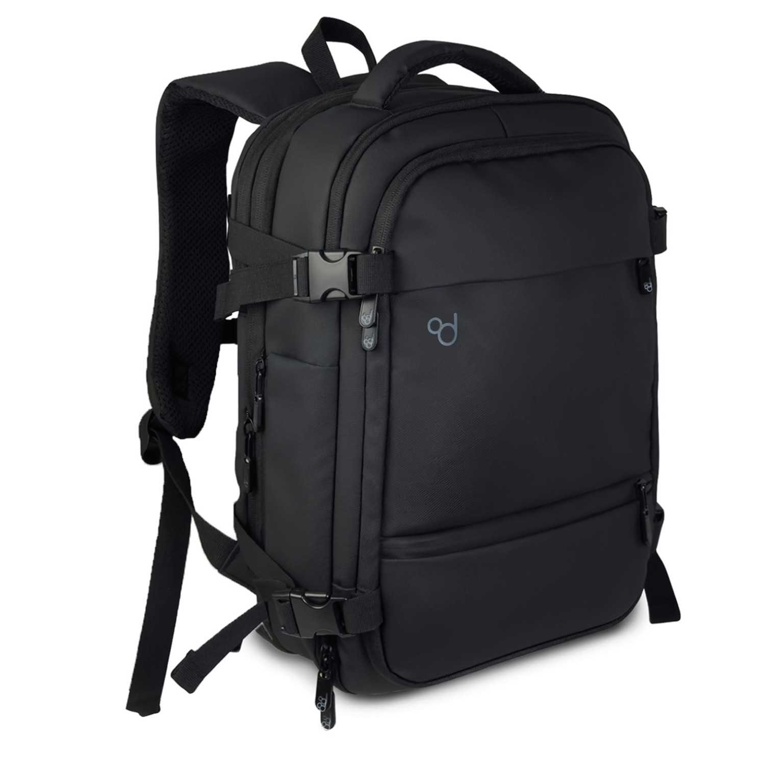 Ociodual Mochila de Cabina Expandible 55x40x20 cm (20x25cm) Tipo Maleta 180º, Impermeable, con Neceser y Funda Lluvia