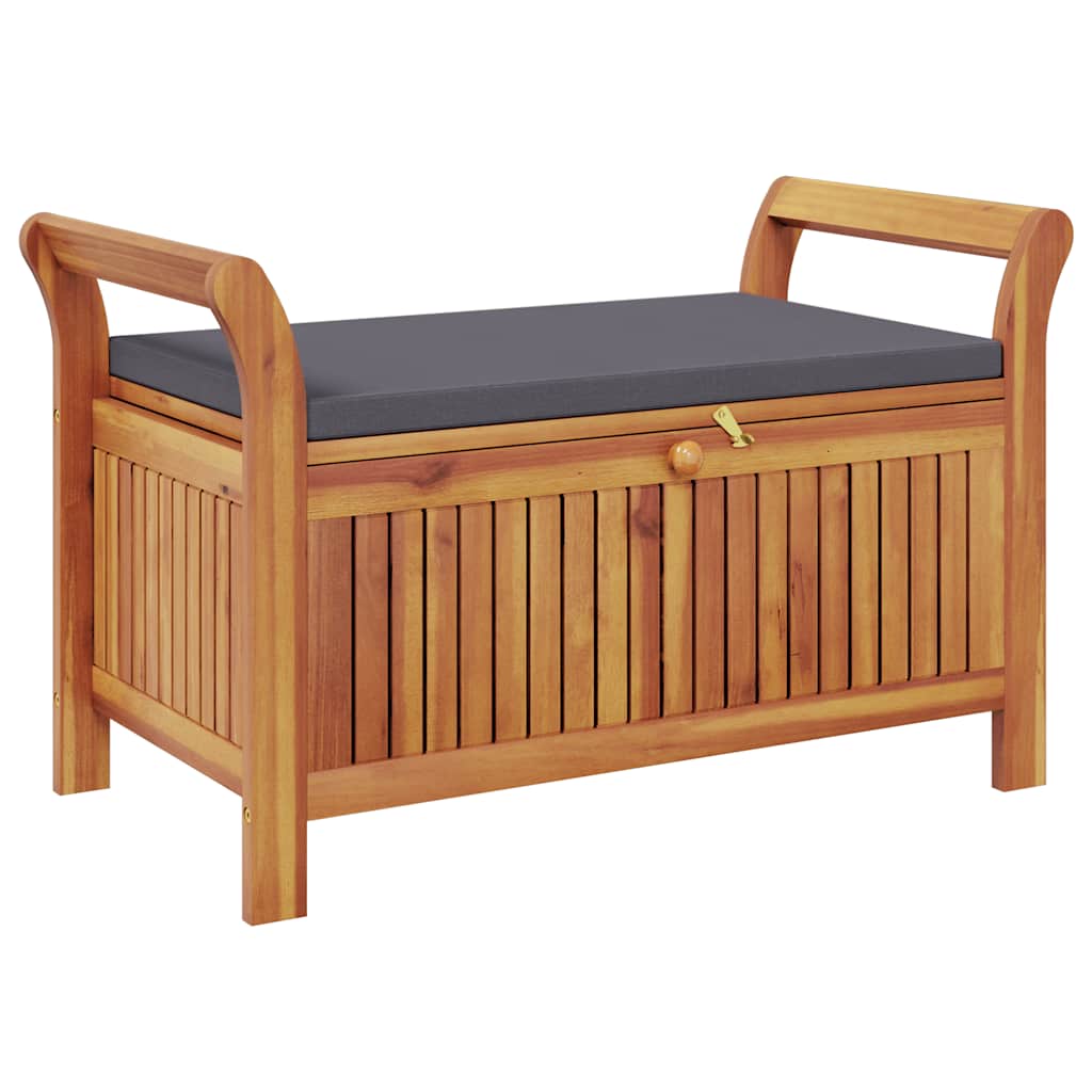 vidaXL Banco almacenaje jardín con cojín madera maciza de acacia 91 cm