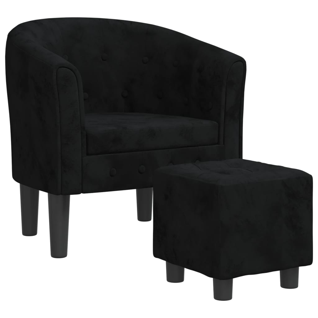 vidaXL Sillón con taburete terciopelo negro