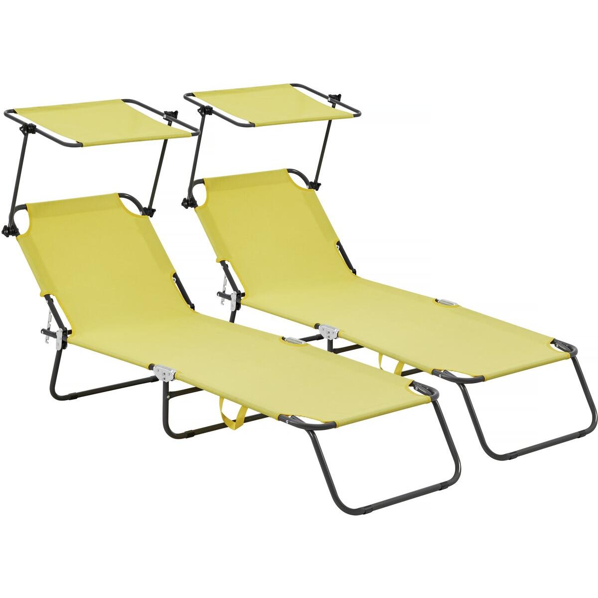 Habitat y Jardin - Pack de 2 tumbonas plegables "Lazy" - Con parasol - Amarillo