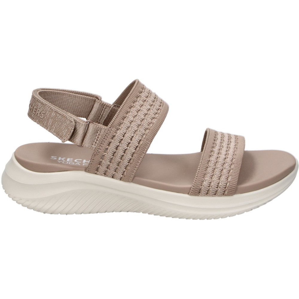 SKECHERS | Sandalias con Cuña Skechers Ultra Flex 3.0 All About U para Mujer – Sandalia Marrón con Velcro – Cuña Media y Cómoda – Plantilla Yoga Foam – Ligera y Transpirable – Vegan – Apto para Lavadora – Modelo 164090-MOC