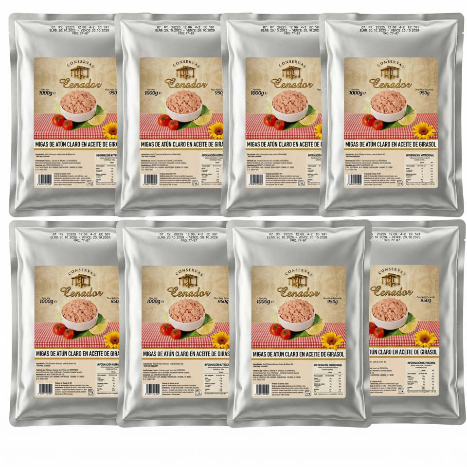 Atún en aceite de girasol bolsa 1000gr Conservas Cenador