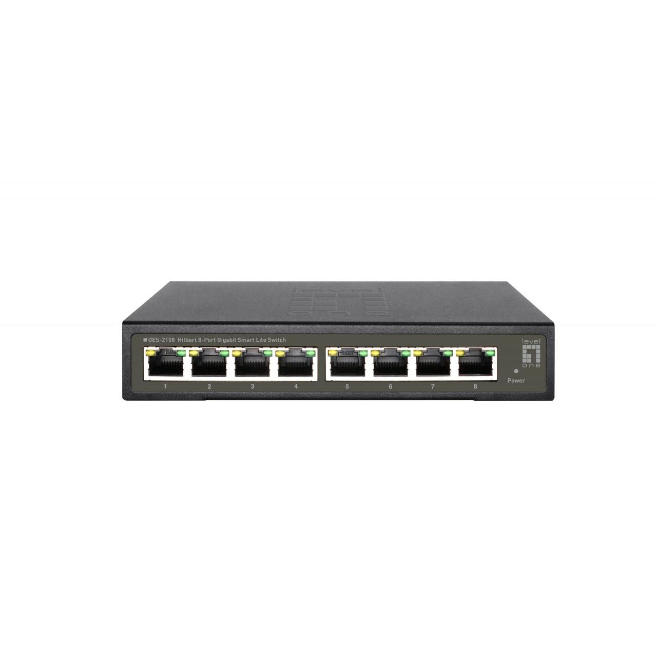 HUB Switch puertos 8, IEEE 802.1p, IEEE 802.3, IEEE 802.3ab, IEEE 802.3az, IEEE 802.3u, IEEE 802.3x LEVELONE GES-2108  | Gigabit Ethernet (10/100/1000), Negro