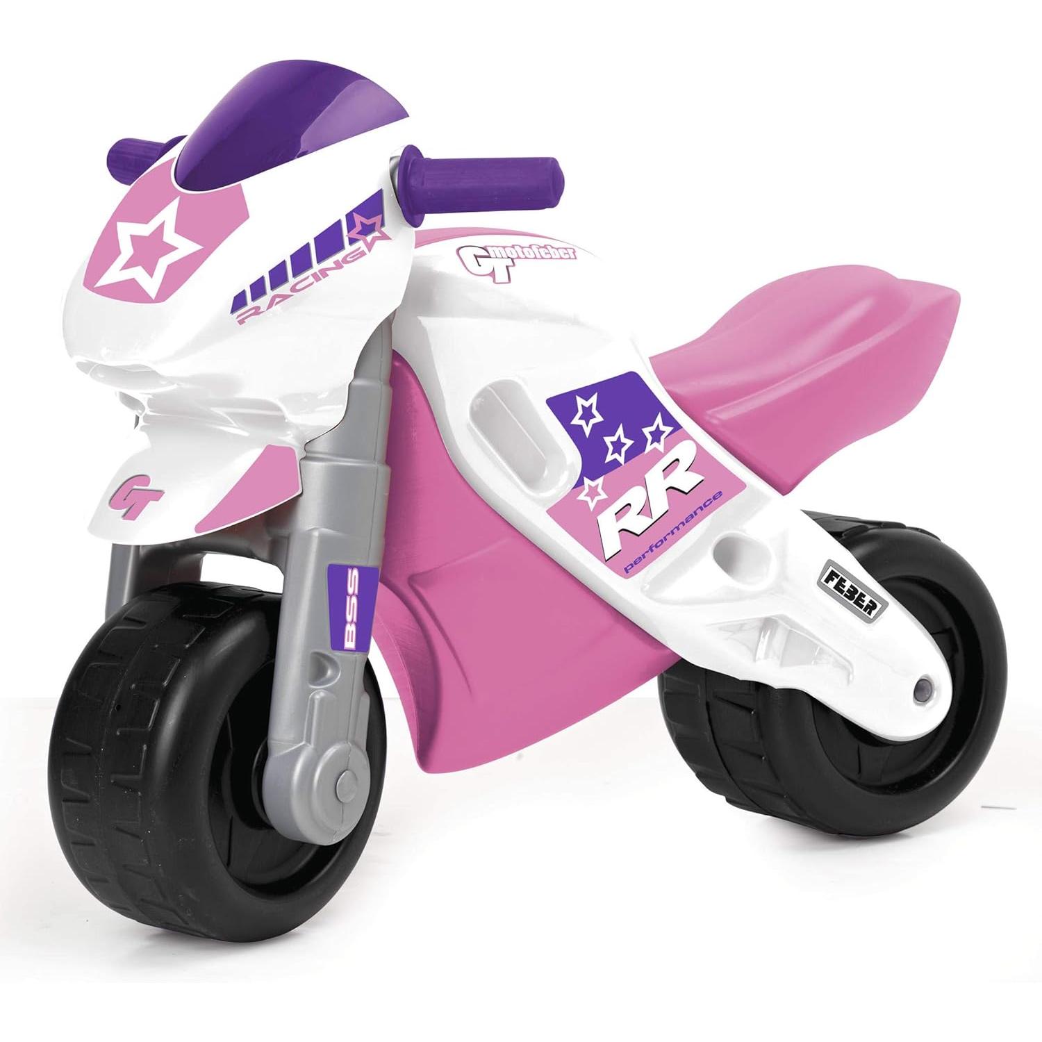 FEBER - Motofeber 2 Racing Pink, correpasillo de color rosa con casco y ruedas anchas para estabilidad y protección, uso dentro o fuera de casa, para niño o niña de 3 a 5 años, FAMOSA (800008174)