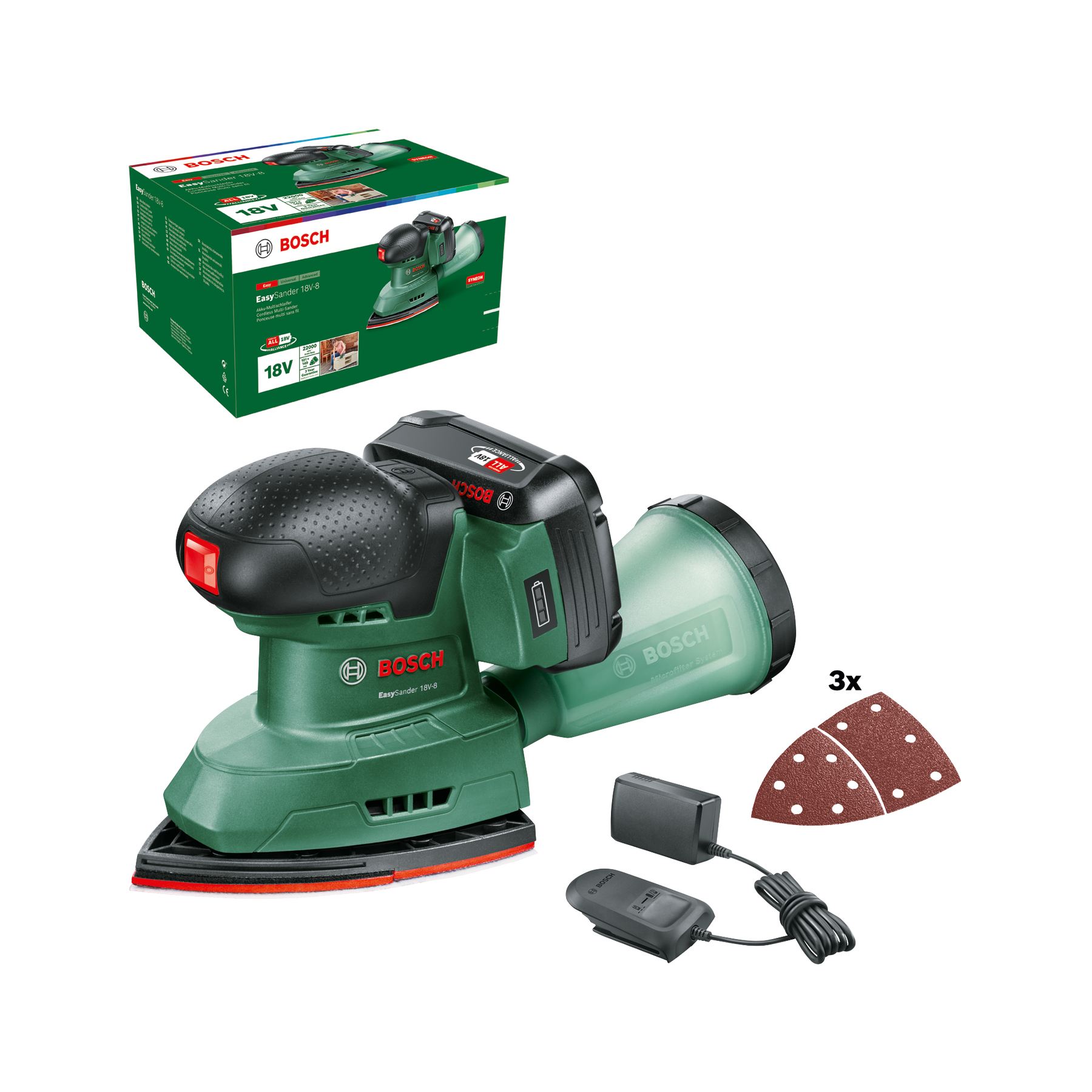 BOSCH 06033E3002 Multilijadora a batería EasySander 18V-8 (Incluye batería y cargador)