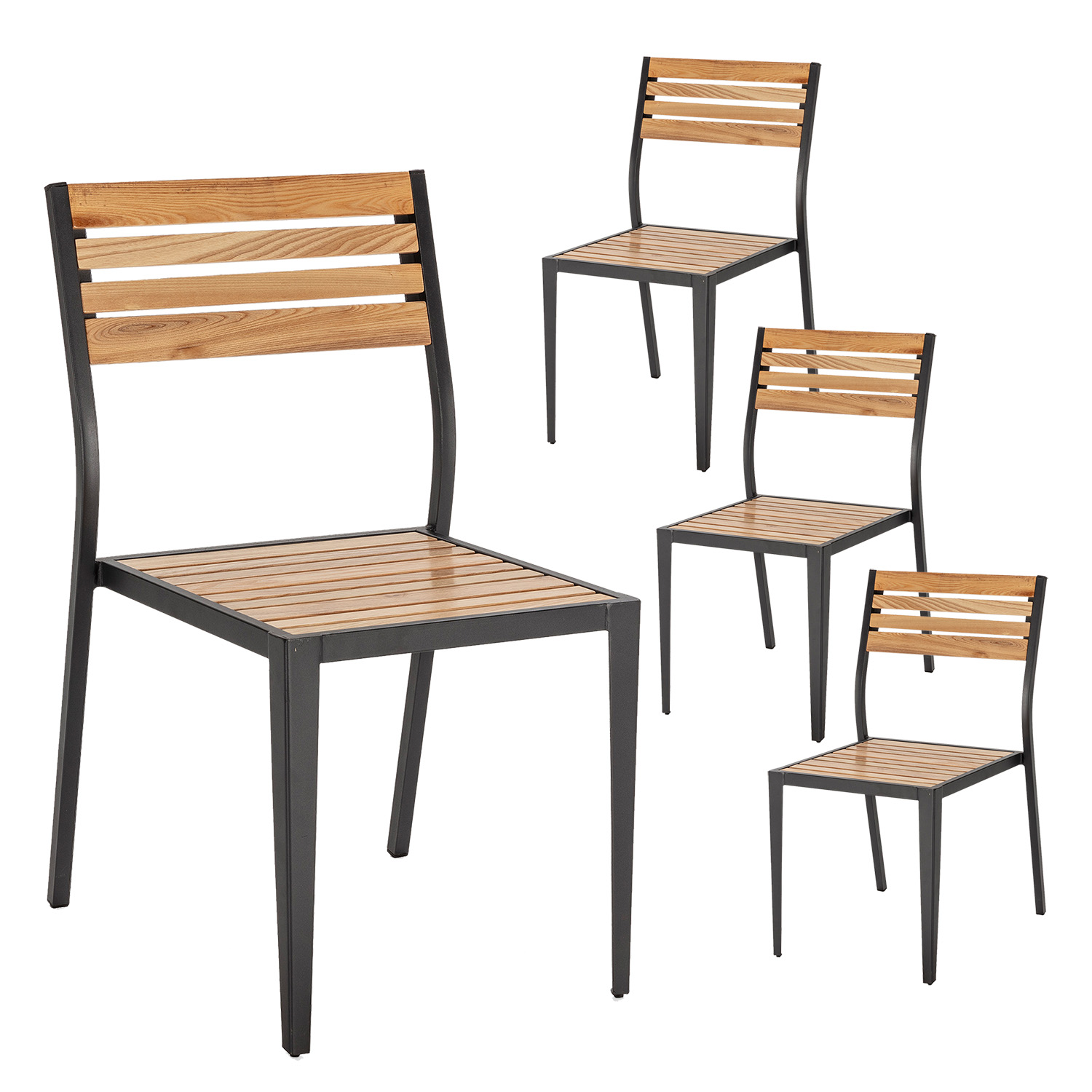 VS Venta-Stock Pack 4 sillas de Jardín apilables Coral de Madera y Metal Negro