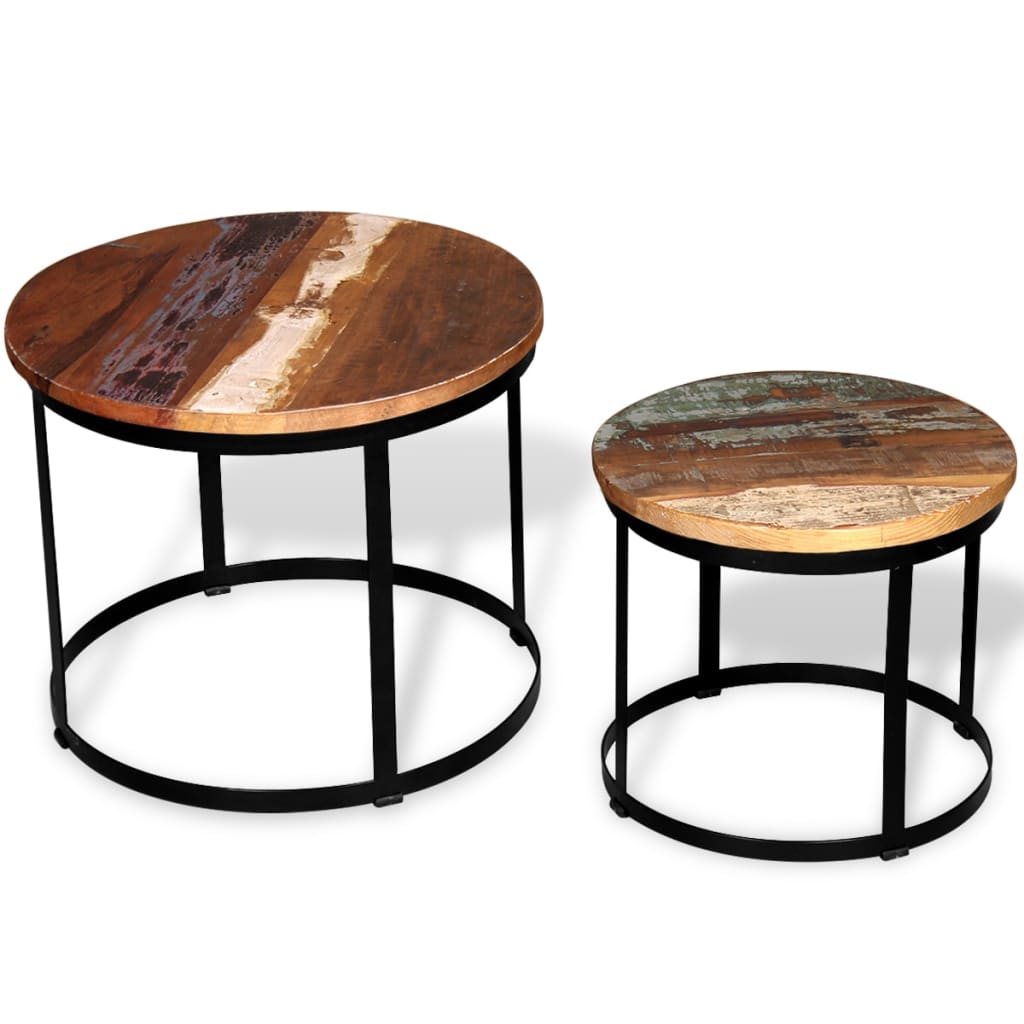 vidaXL Mesa de centro redonda 2 uds madera maciza reciclada 40cm/50cm