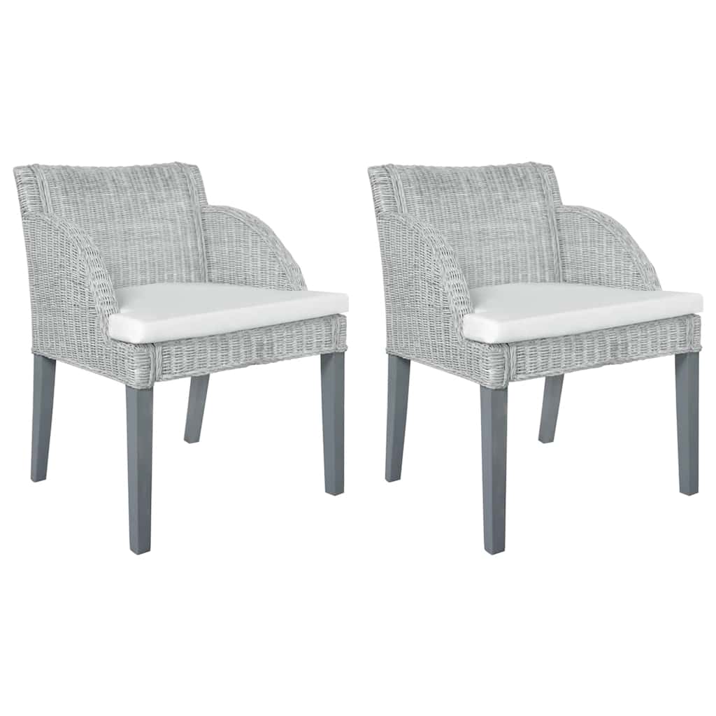 vidaXL Sillas de comedor con cojines 2 unidades ratán natural gris