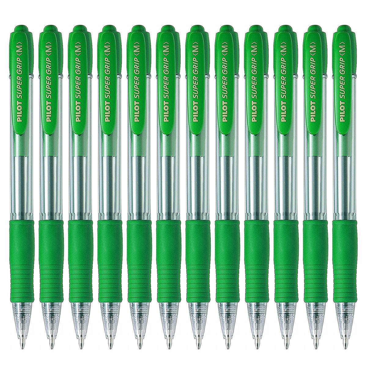 Pilot Bolígrafo Super Grip Retráctil Punta 1mm Recargable Tinta Base de Aceite Verde (Pack de 12)