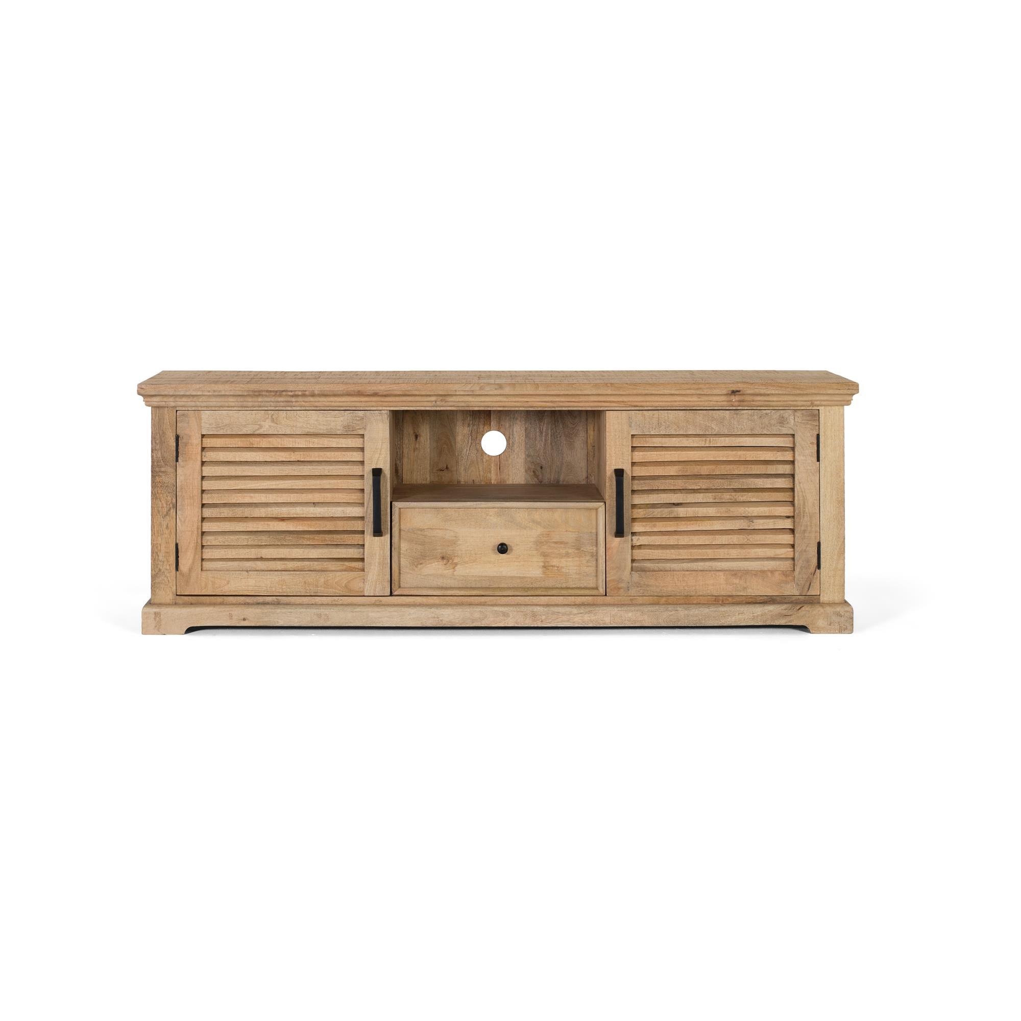 Mueble televisor con 2 puertas y 1 cajón en madera maciza de mango