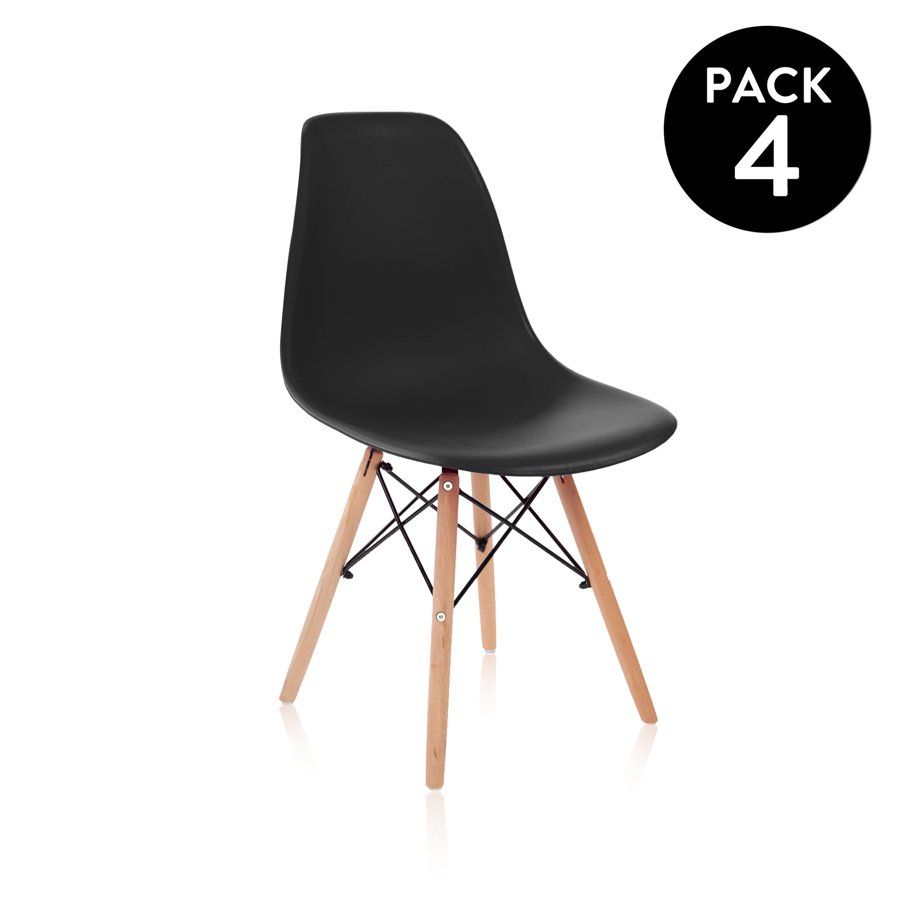 duehome - Pack 4 sillas con estructura en madera de haya 46 cm Tower Wood