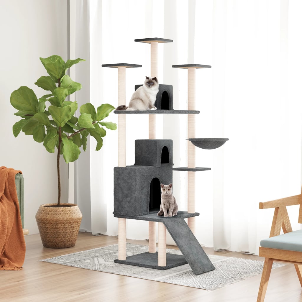 vidaXL Rascador para gatos con postes de sisal 175 cm torre para gatos Color Crema,  Gris claro,  Gris oscuro y mas