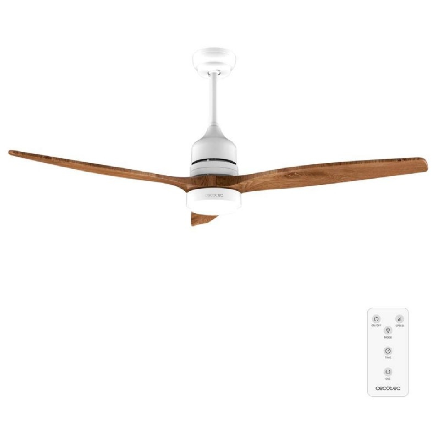 Cecotec Ventilador de Techo con Luz y Mando a Distancia de 52" EnergySilence Aero 5230 White&BlackWood. Motor DC 40W, 3 Aspas