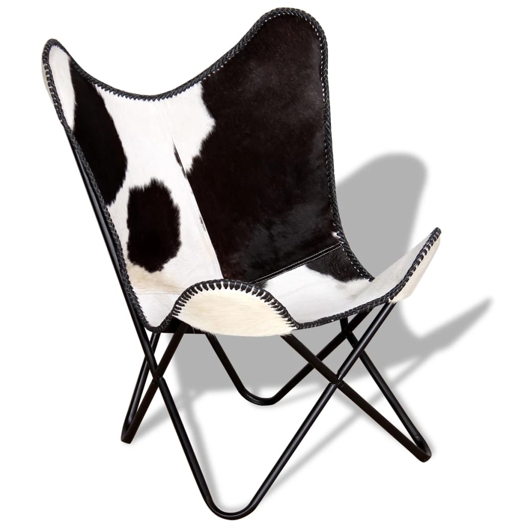 Vidaxl Silla Mariposa de Cuero Auténtico Negro