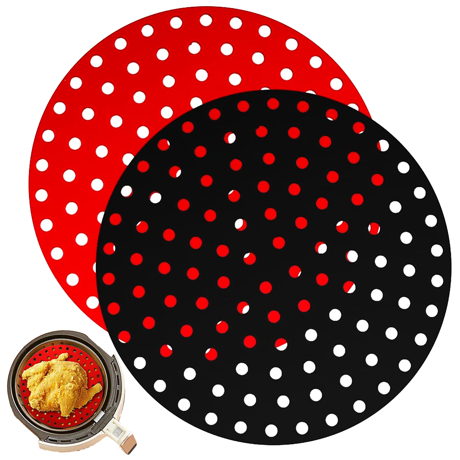 NK 2uds Papel de Horno Reutilizable de Silicona para Freidora de Aire (22,5cm) - Alfombrilla de Silicona AirFryer Liner, Antiadherentes, Accesorios para freidoras sin Aceite (Forma: Redonda)