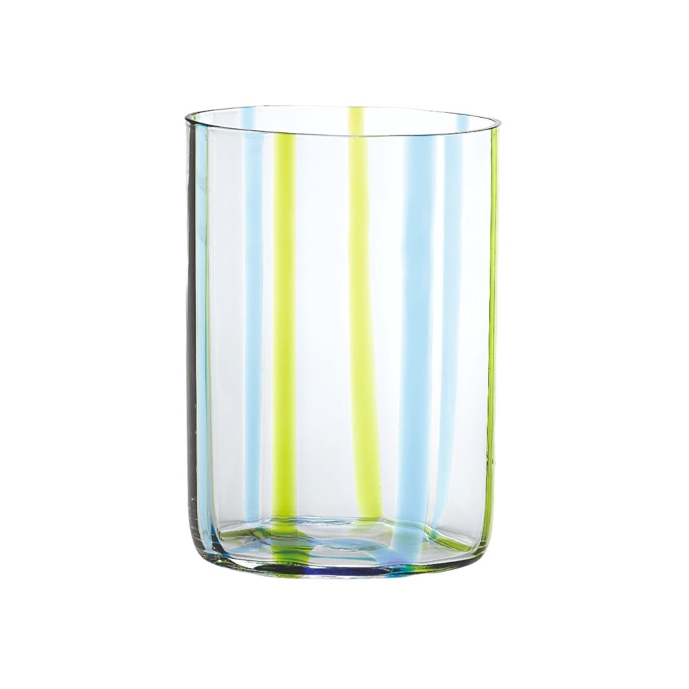 Vaso Tirache Zafferano en Vidrio Borosilicato Bicolor Verde Aguamarina Caja de 6 Piezas