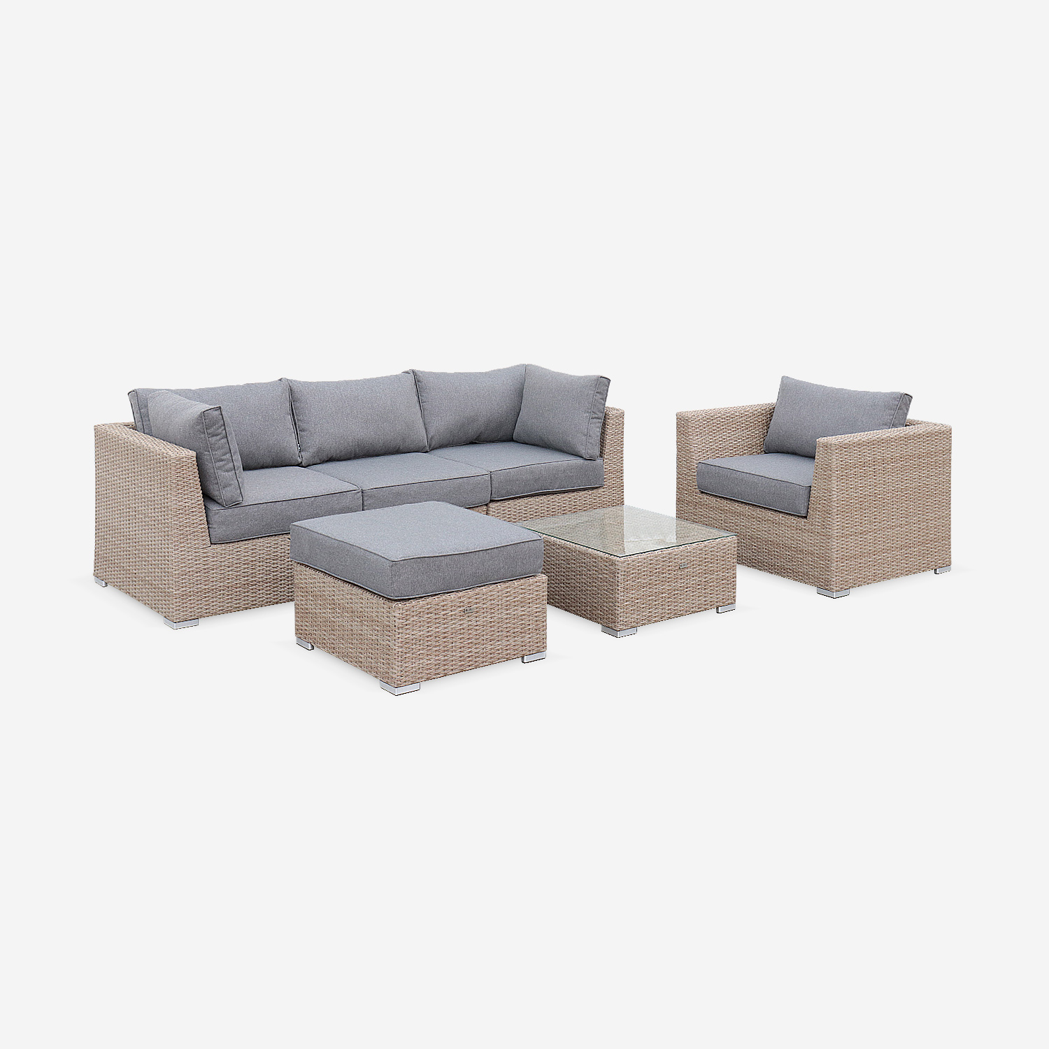 sweeek - Conjunto de muebles de jardín de resina tejida, 5 plazas, Vinci, Natural, 225x80x67.5 cm