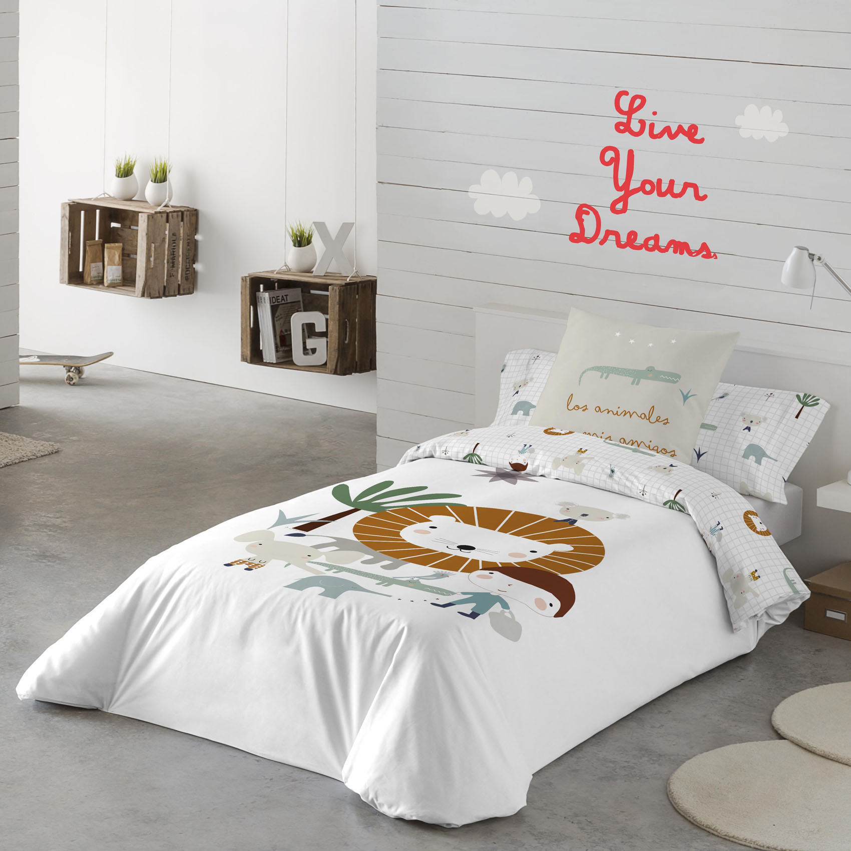 HACIENDO EL INDIO - Funda Nórdica Infantil Estampada 100% Algodón Extrasuave - Juego de 2 Piezas Funda de Edredón y 1 Funda de Almohada - Cama 90/105 cm - Sin Relleno - Fabricada en España
