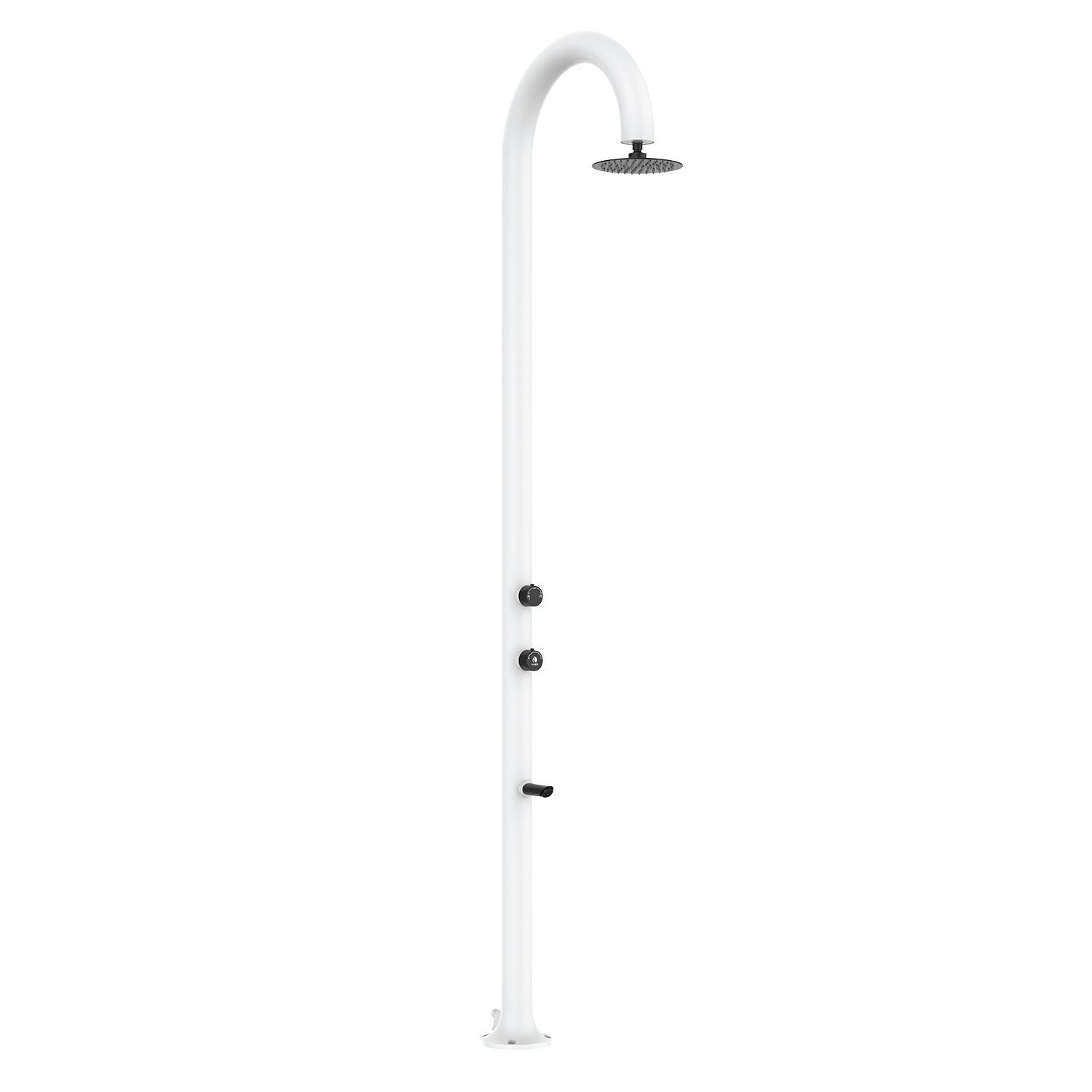 SINED Ducha Jardín en Aluminio Blanco con Mezclador para Agua Caliente y Fría Doble Conexión Inferior y Lateral Para interiores y exteriores Accesorios Incluidos LUNA ALU BIANCA
