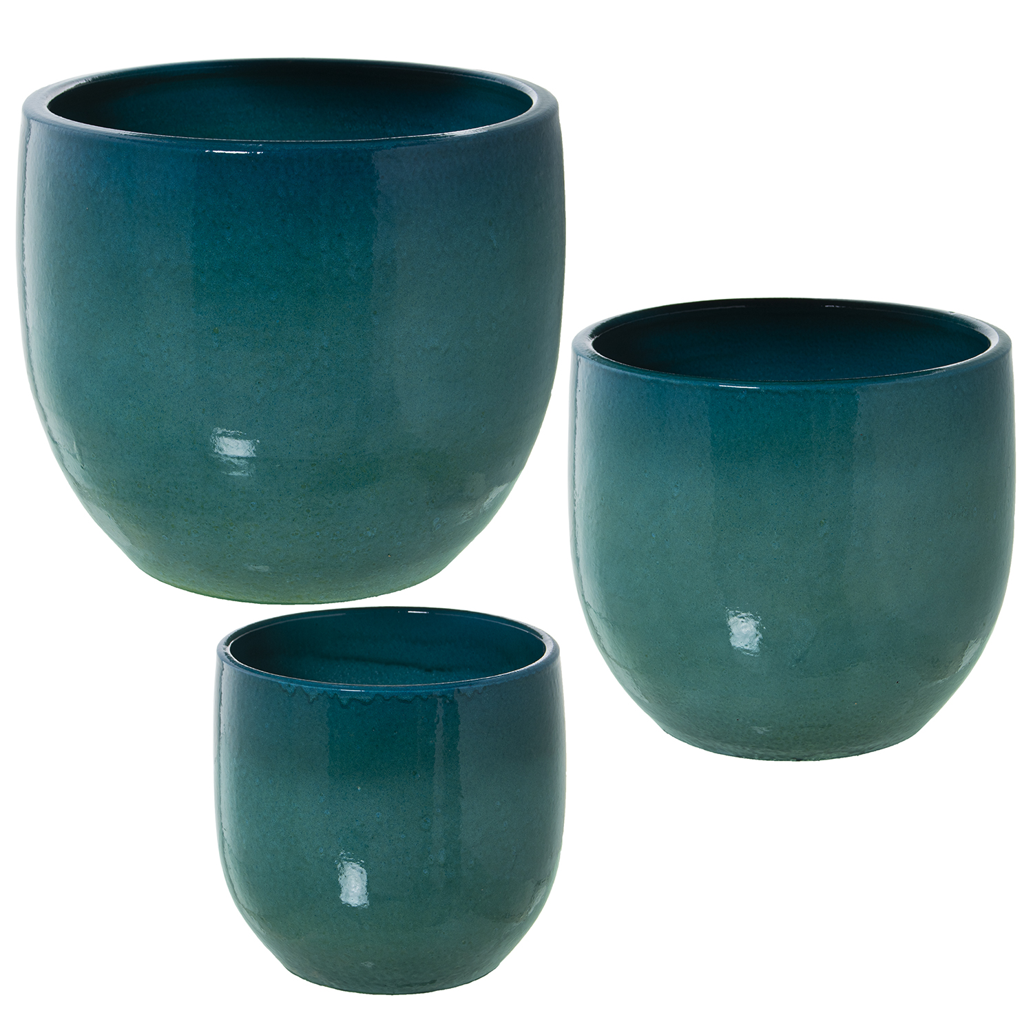 Set 3 maceteros ceramica azul 28x30cm y 24x25cm y 19x20cm