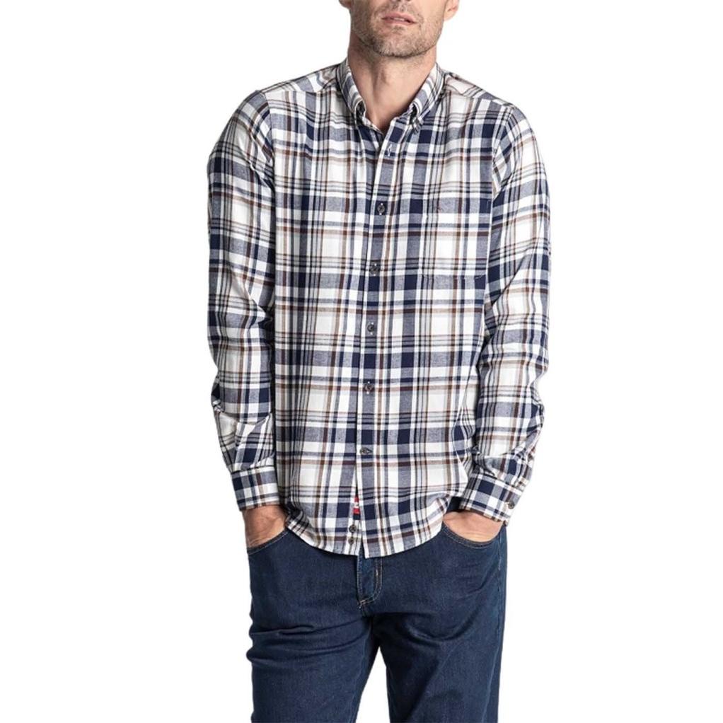 Camisa cuadros marino Losan franela para hombre