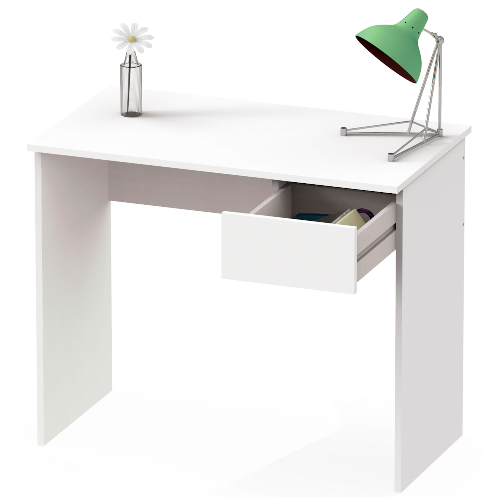 Briebe Nova Escritorio, Mesa de Ordenador 75x90x50cm, 1 Cajón, Oficina, Habitación Juvenil, Desk, , Blanco