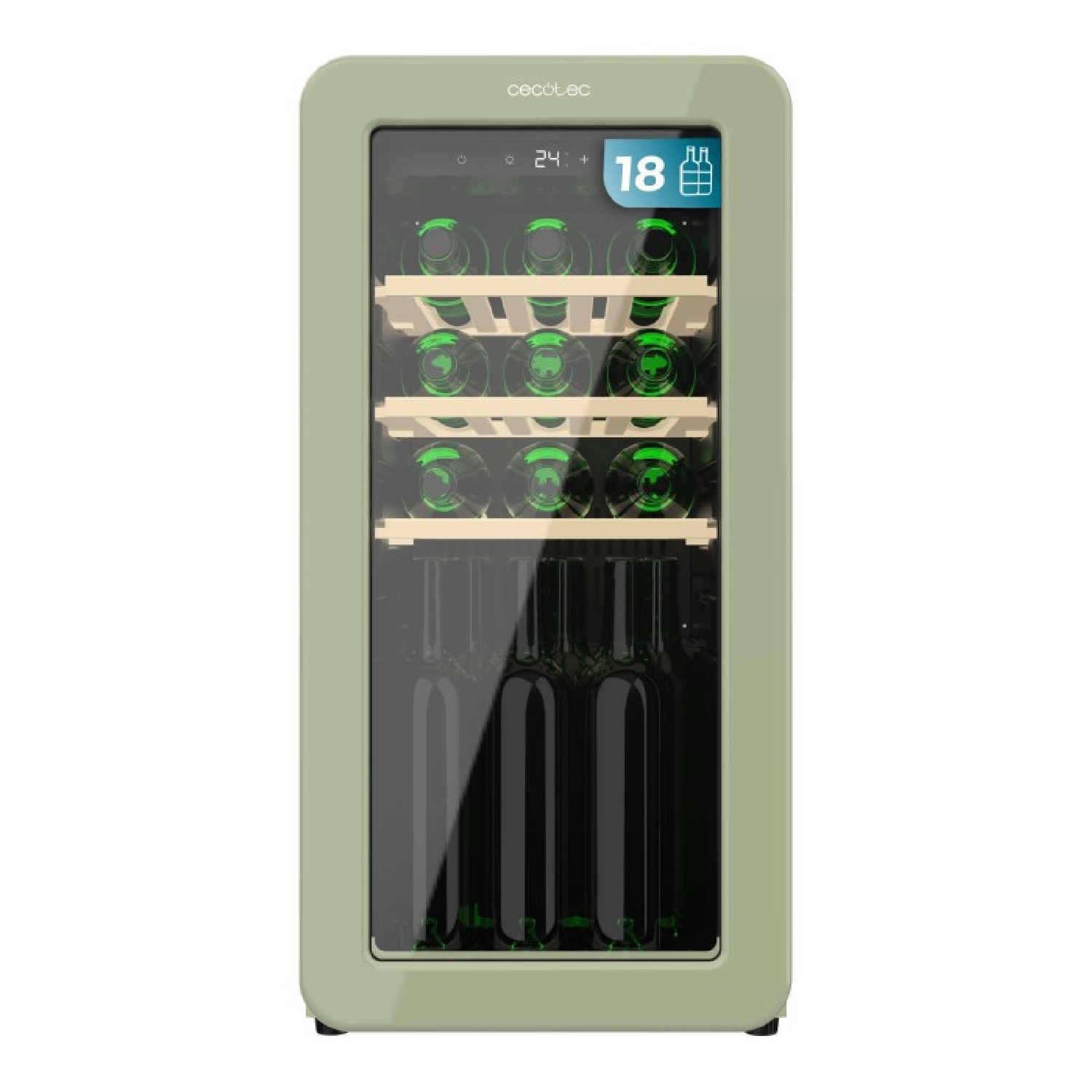 Cecotec Vinoteca 18 Botellas Retro Bolero Grandsommelier Origin 18 Hit Green. Acabado En Verde Con Control Led, Temp. 5-20ºC