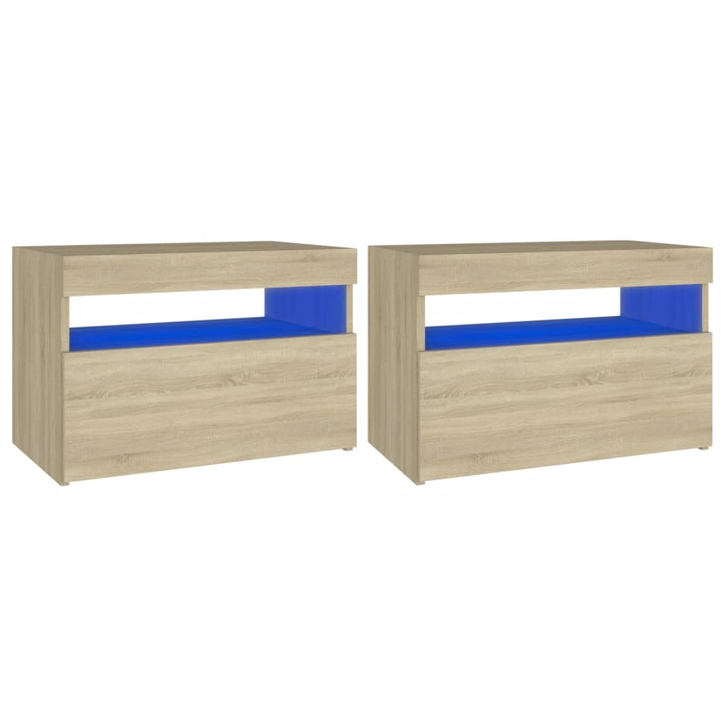 Vidaxl Mesitas de Noche LED 2 Unidades Contrachapada 60x35x40 Cm Blanco