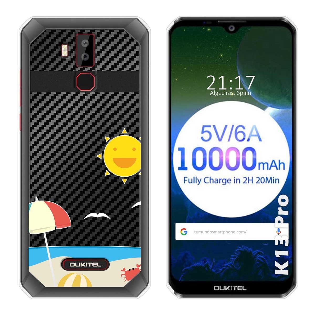 Tumundosmartphone Funda Gel Transparente para Oukitel K13 Pro diseño Playa Dibujos