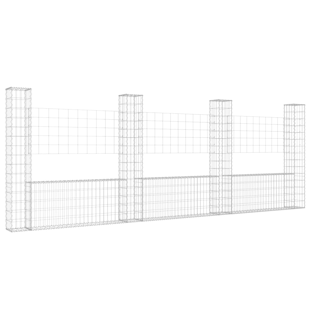 Vidaxl Cesta de Gaviones Forma de U 6 Postes de Hierro 500 X 20 X 100 Cm
