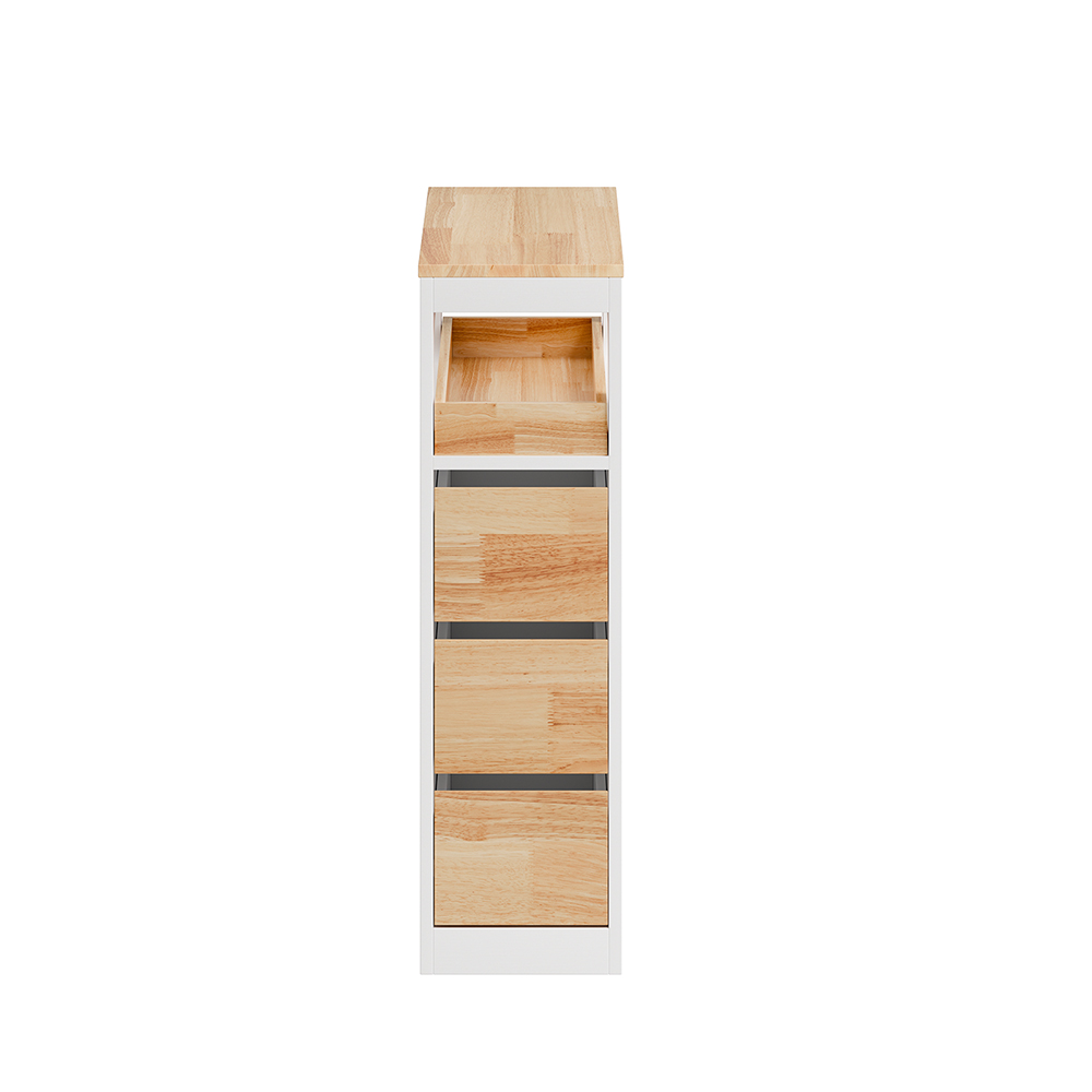 SoBuy Cajonera estrecha para baño con 4 cajones, MDF blanco y madera clara, 65×23×82 cm