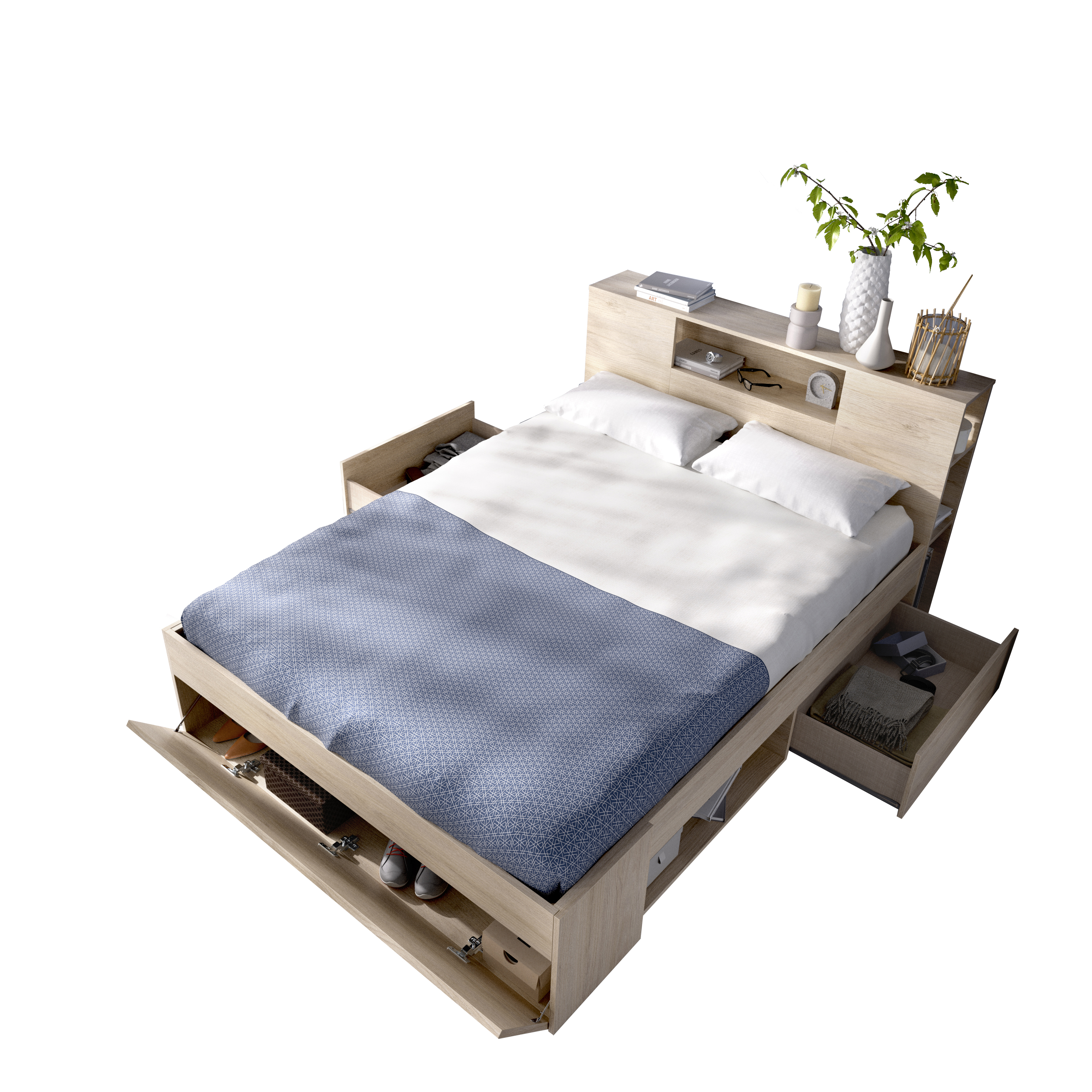 DEKIT GRUPO RIMOBEL LANKA - CAMA COMPACTA PARA DORMITORIO - NATURAL - 95 x 149.6 x 218.5 cm
