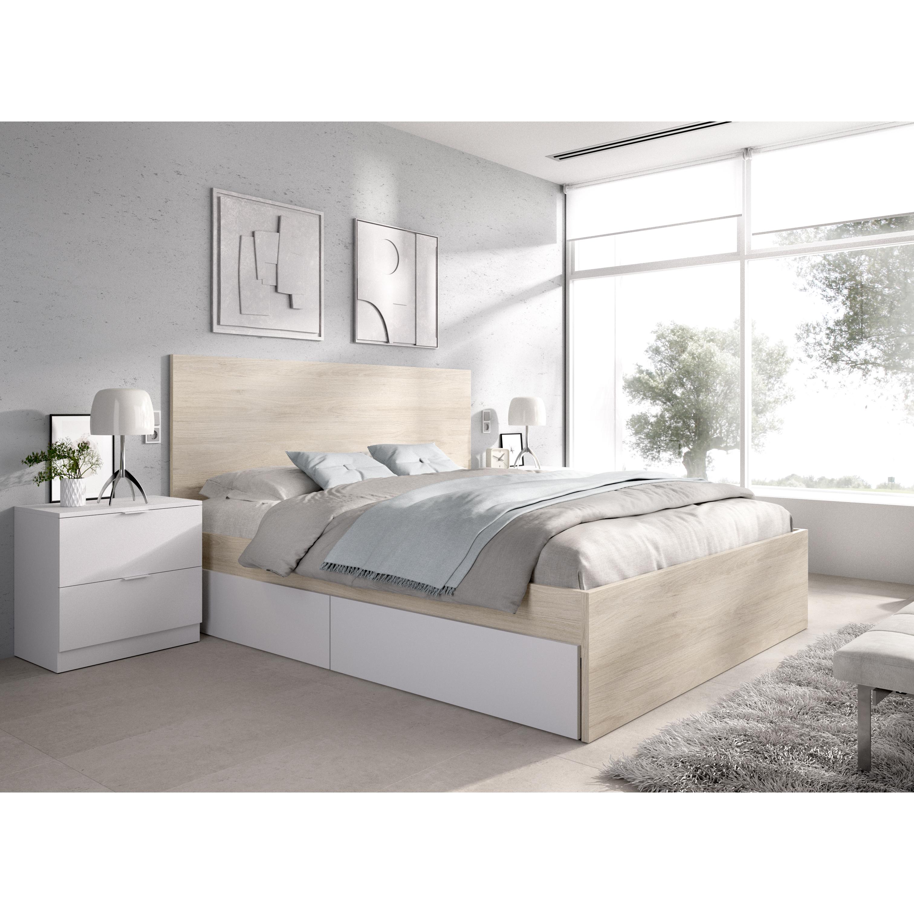 DEKIT GRUPO RIMOBEL LAGO - CAMA PARA DORMITORIO 135/140X190 CON 4 CAJONES Y DOS MESITAS DE 2 CAJONES - NATURAL / BLANCO - 100 x 246 x 195
