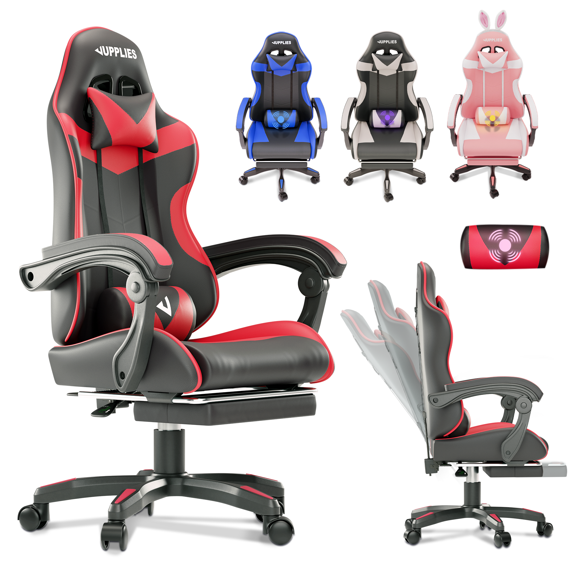 RELAXTY Silla Gaming Profesional con Masajeador - Silla de Oficina Ergonómica, Altura Regulable y Respaldo Abatible - Silla Gamer para Juegos