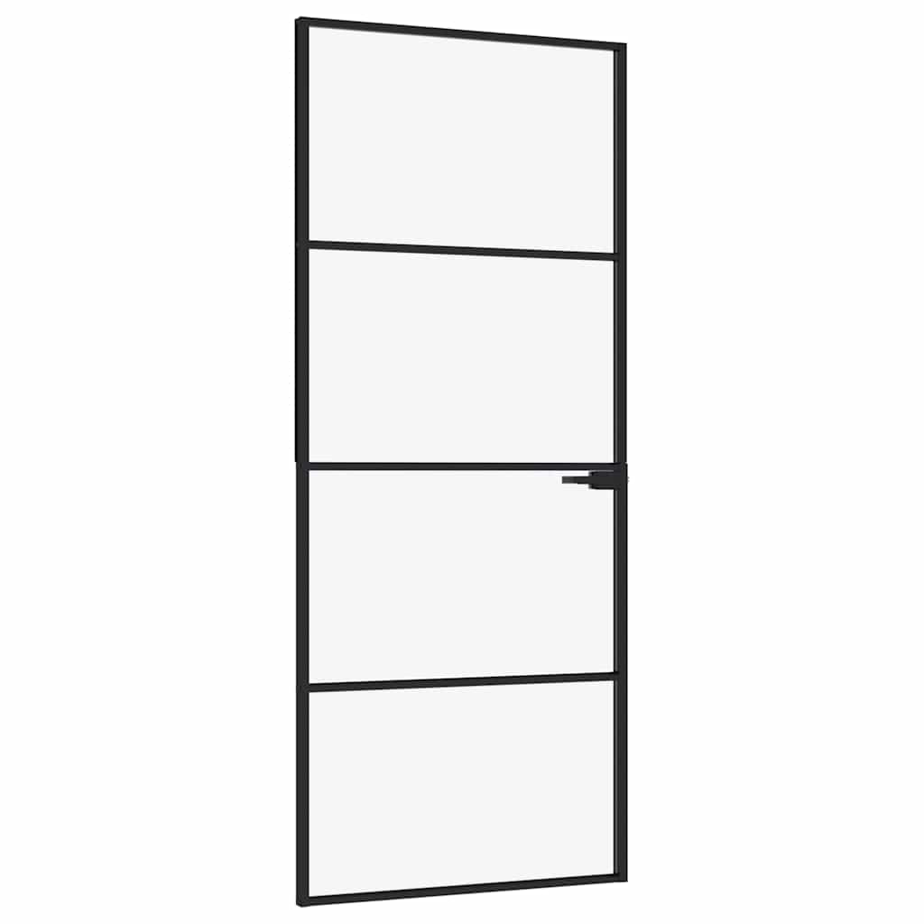vidaXL Puerta de interior vidrio templado y aluminio negro 83x201,5 cm