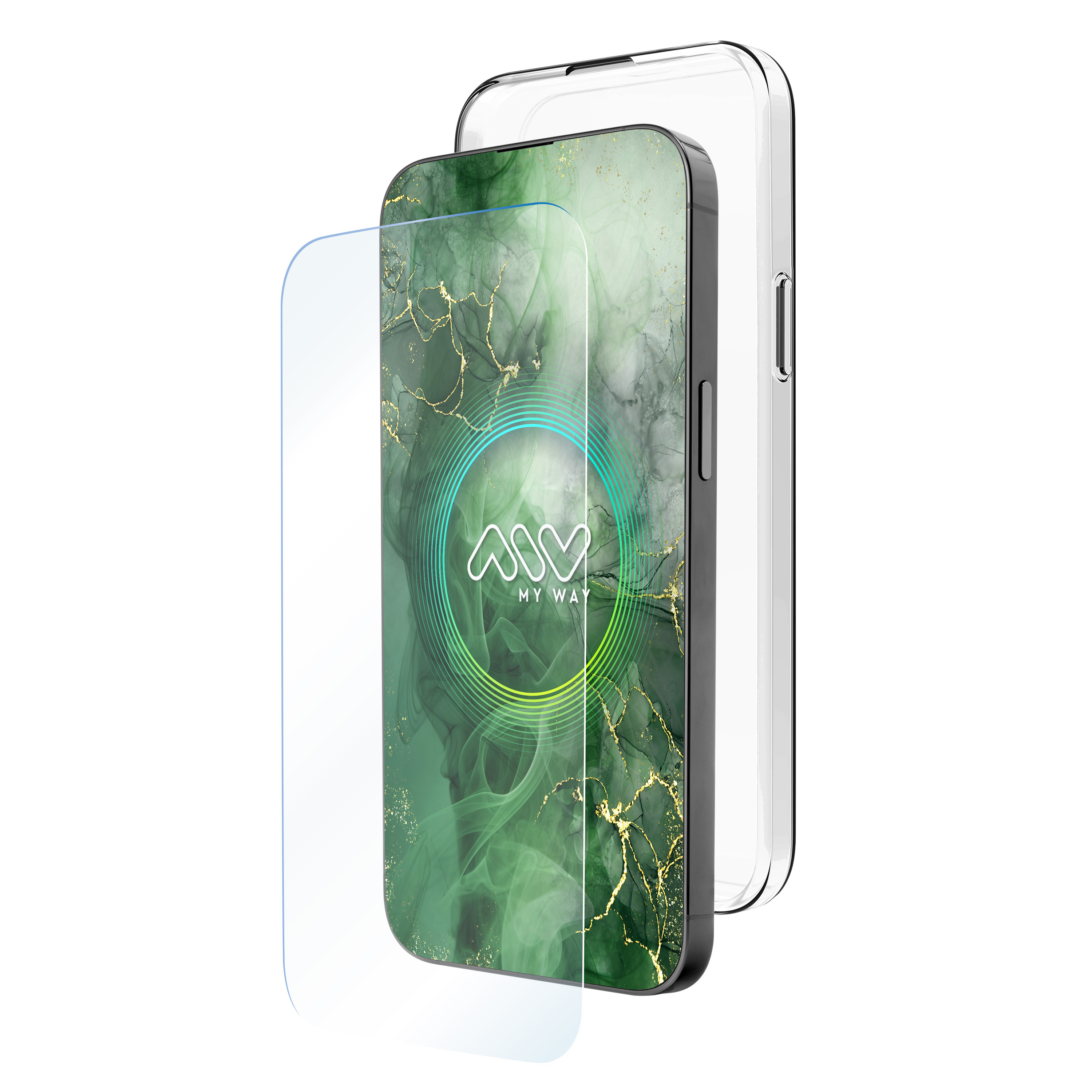 myway funda compatible con Apple iPhone 16 Pro + protector pantalla vidrio templado plano