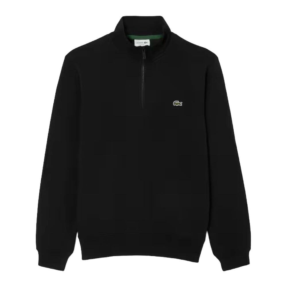 Sudadera Negra Lacoste de Felpa de Algodón con Media Cremallera de Corte Clásico