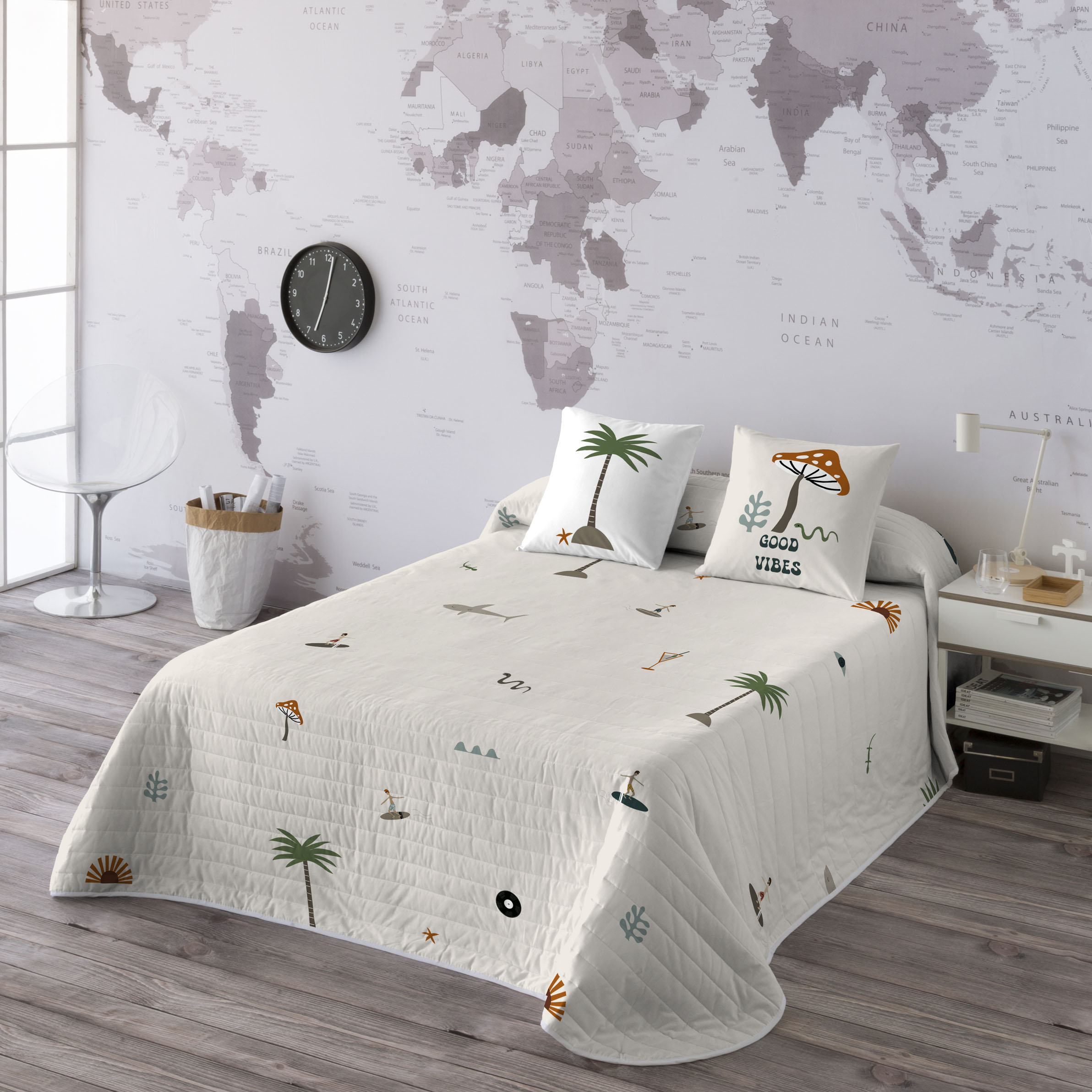 HACIENDO EL INDIO - Colcha Bouti Estampada 100% Algodón - Relleno 70 gramos -  Cubrecama Ligero Acolchado - Ideal para Primavera y Verano - Disponible para Cama 90-105/135-150 cm - Fabricada en España