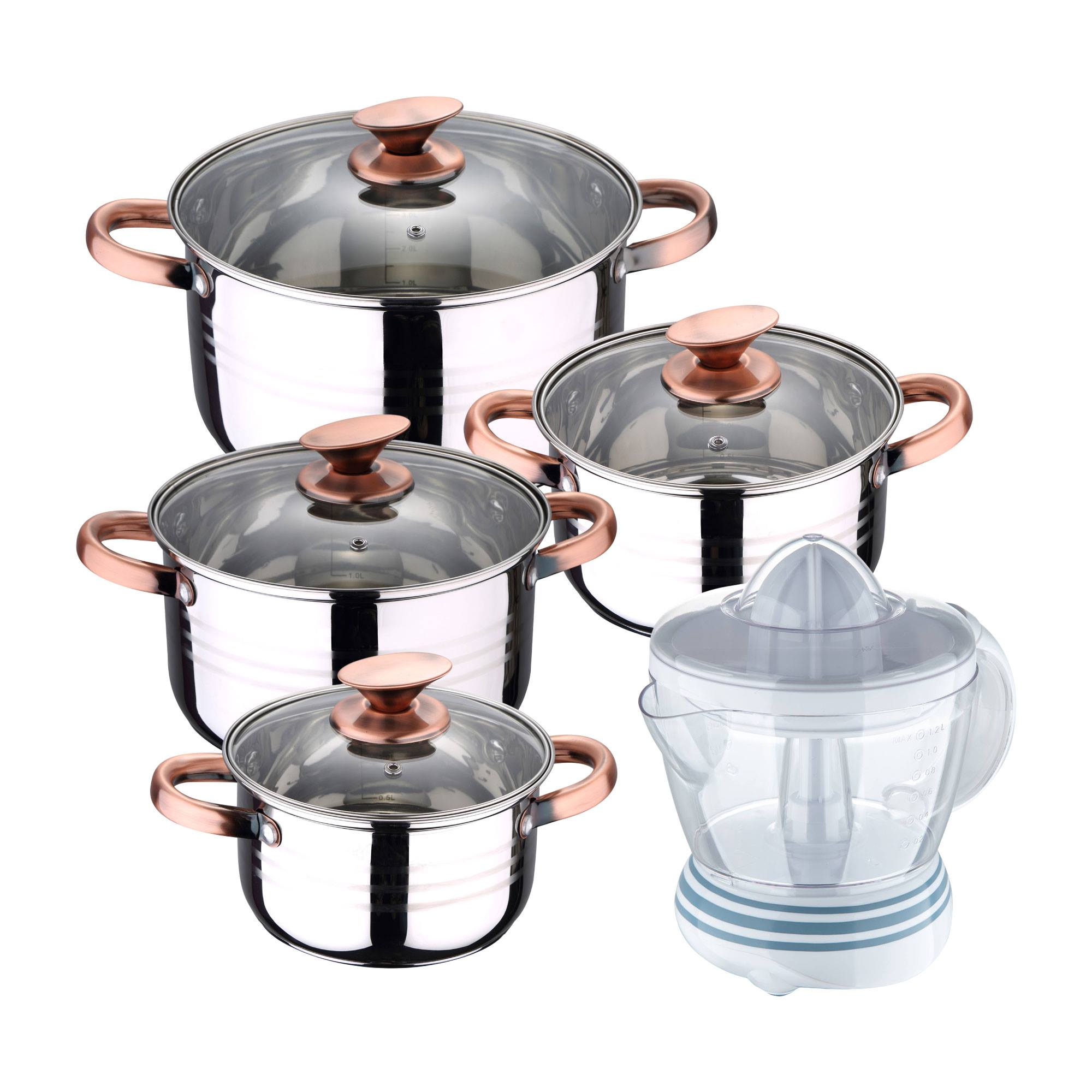 Bateria 8pc acero inoxidable apta para inducción Colección San Ignacio Premium +  Delantal de Cocina Gris oscuro 100% Algodón 75x80cm